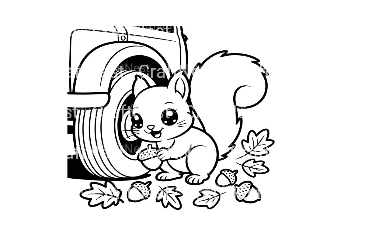 Cute Squirrel and Truck Coloring Books