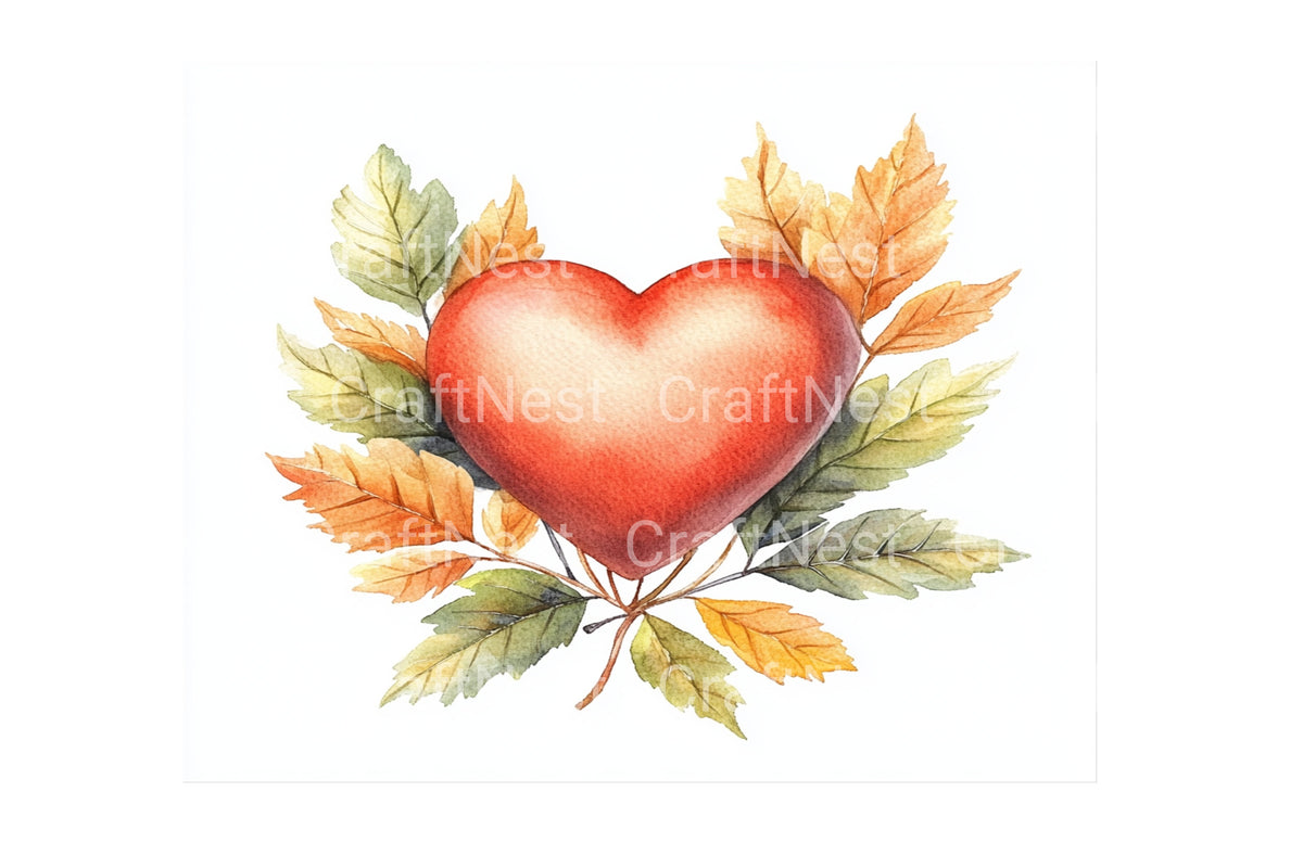 Autumn Heart Leaves Clipart Bundle