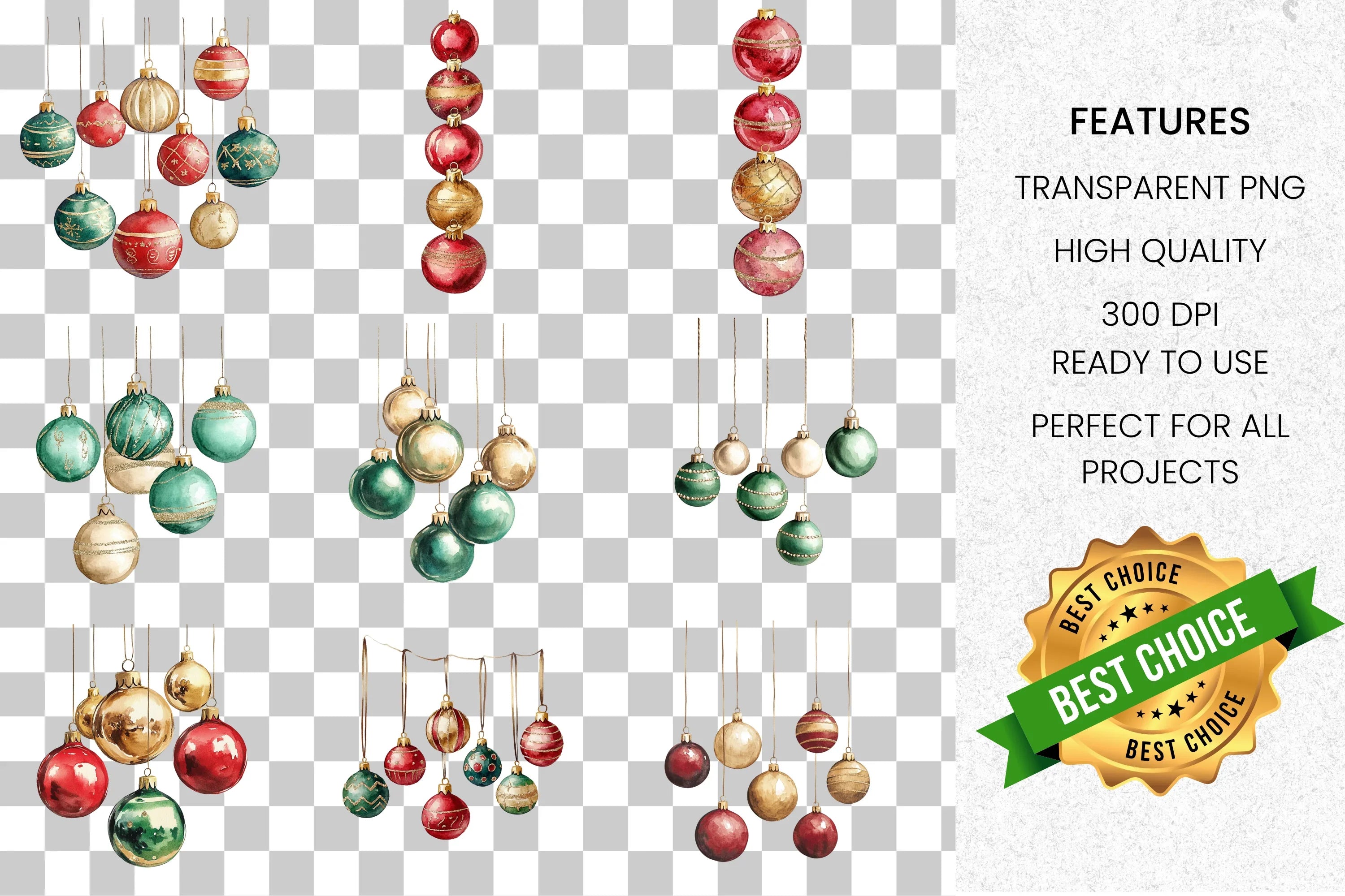 Festive Christmas Baubles Clipart Bundle