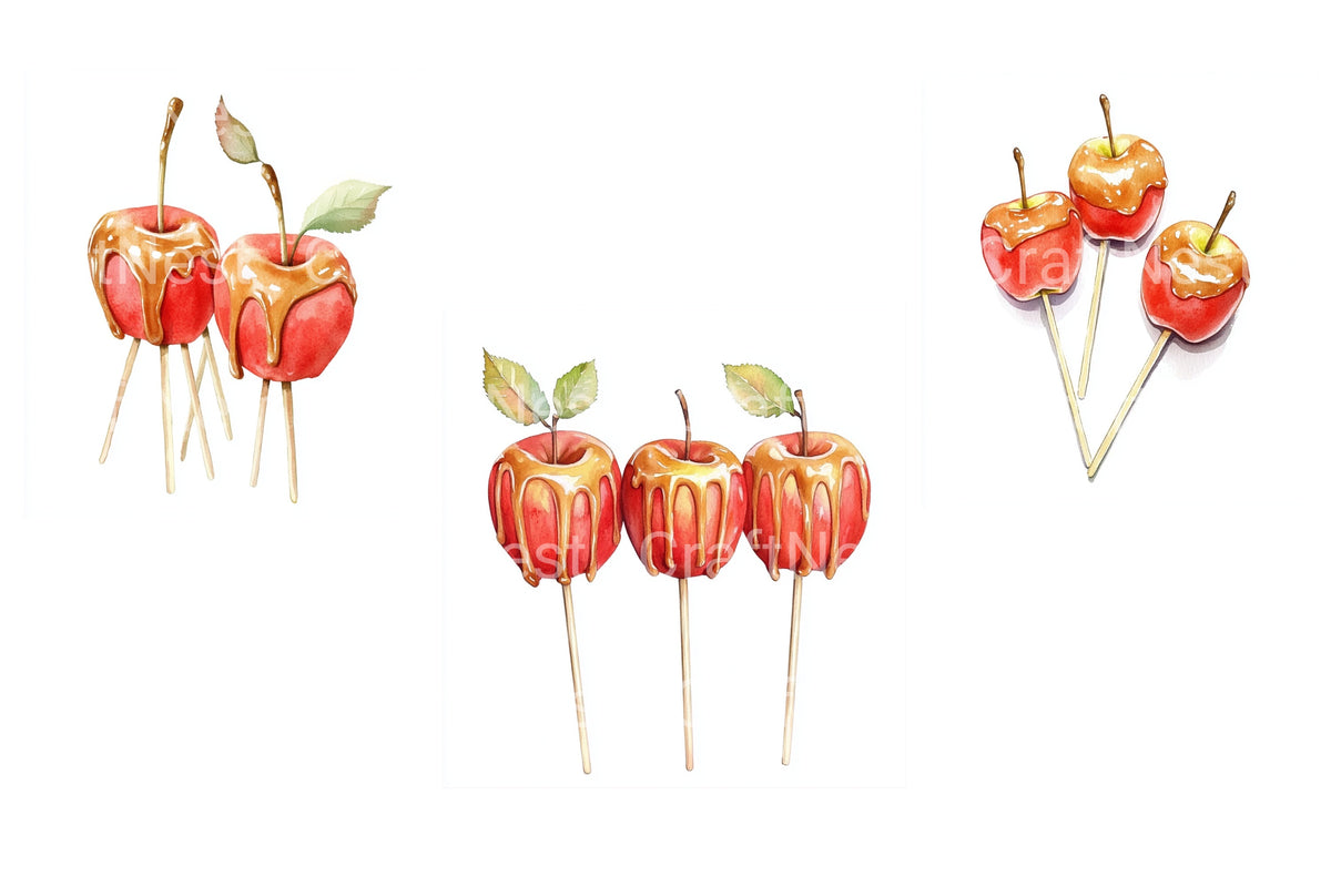 Caramel Apples On Sticks Clipart Bundle