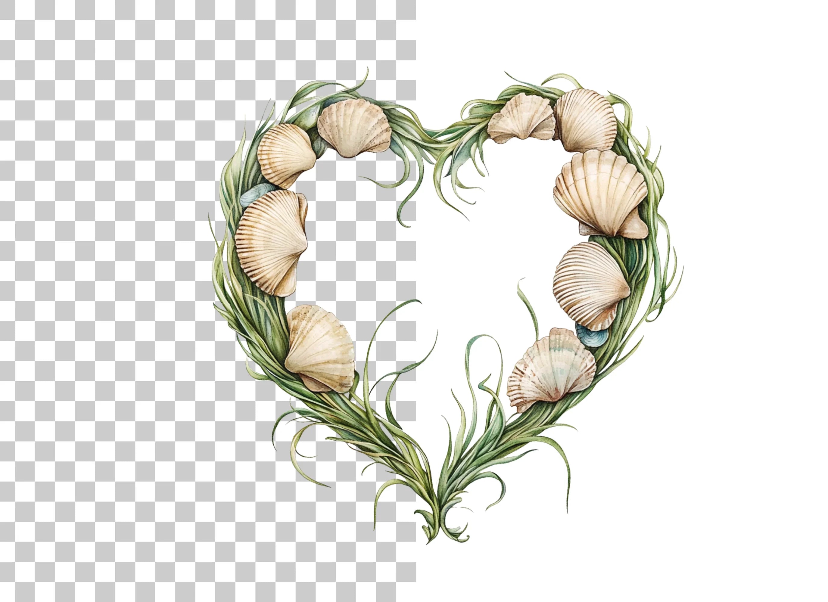 Seashell Heart Wreath Clipart Bundle