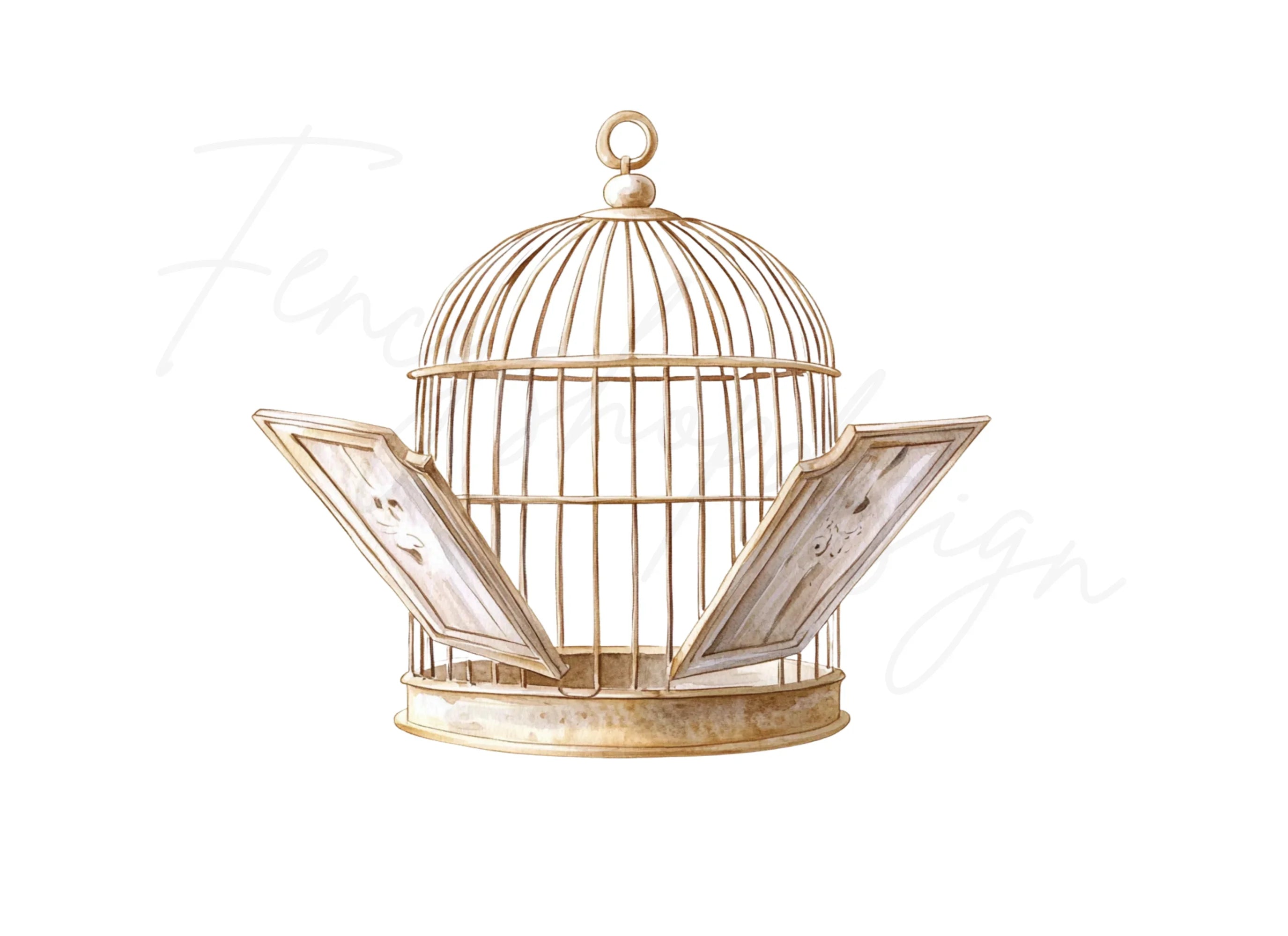 Open Vintage Bird Cage Clipart Bundle