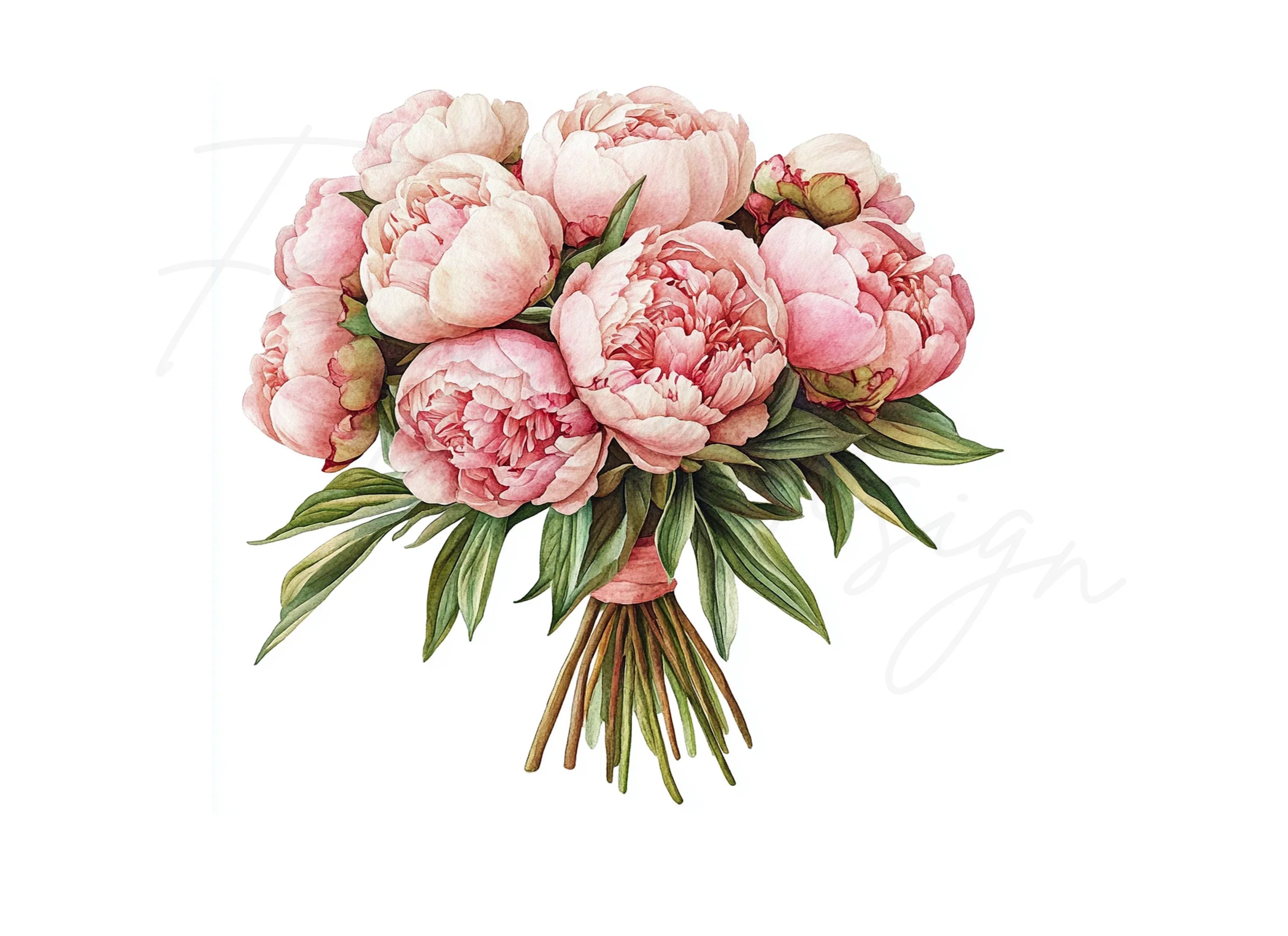 Pink Peony Bouquet Clipart Bundle