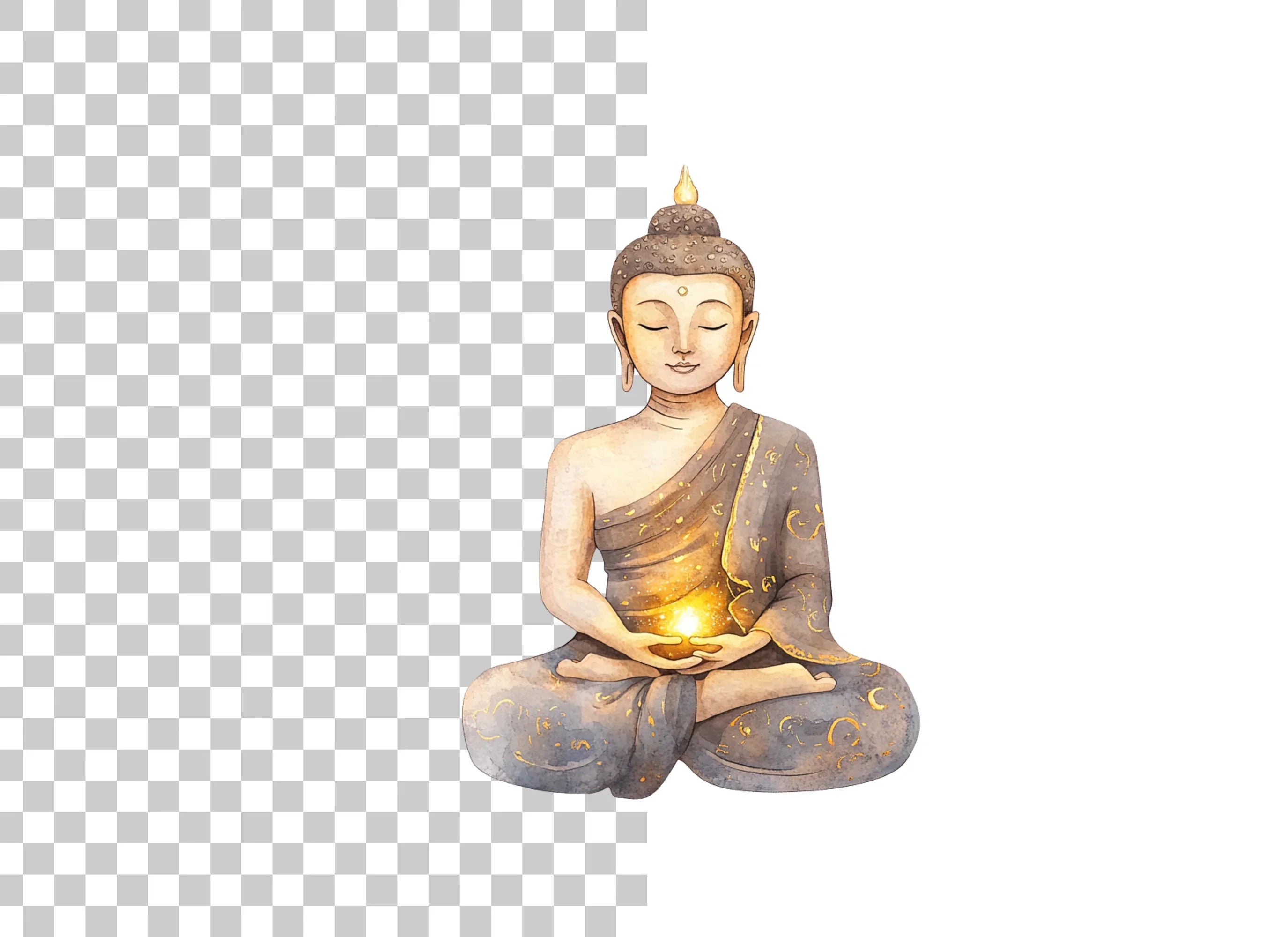 Meditating Buddha with Glowing Light Clipart Bundle