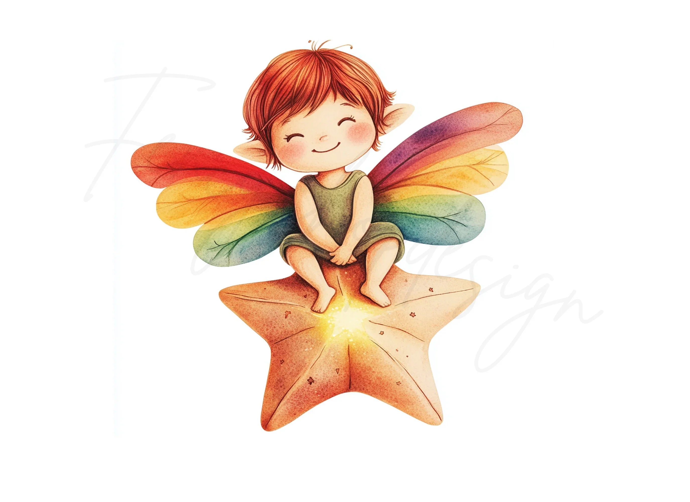 Cute Star Sitting Fairies Clipart Bundle