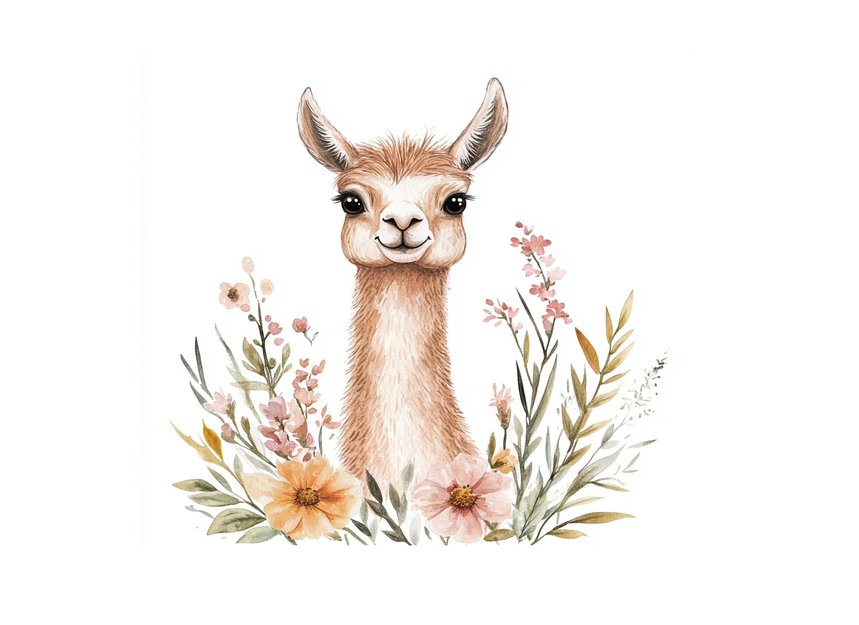 Cute Llama with Floral Accents Clipart Bundle
