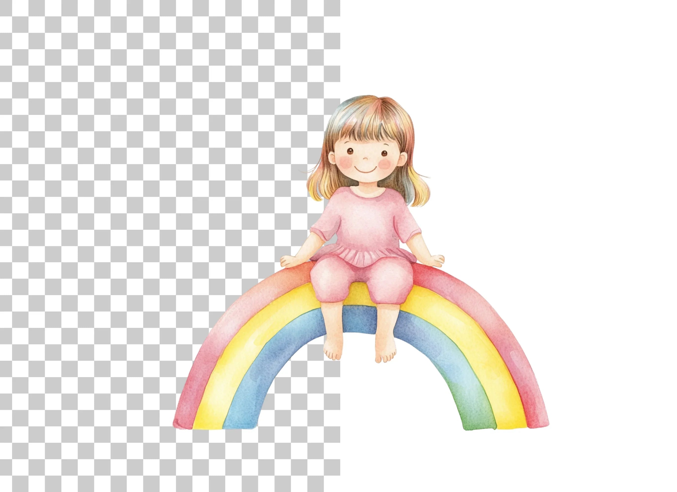 Sweet Girls on Rainbow Clipart Bundle
