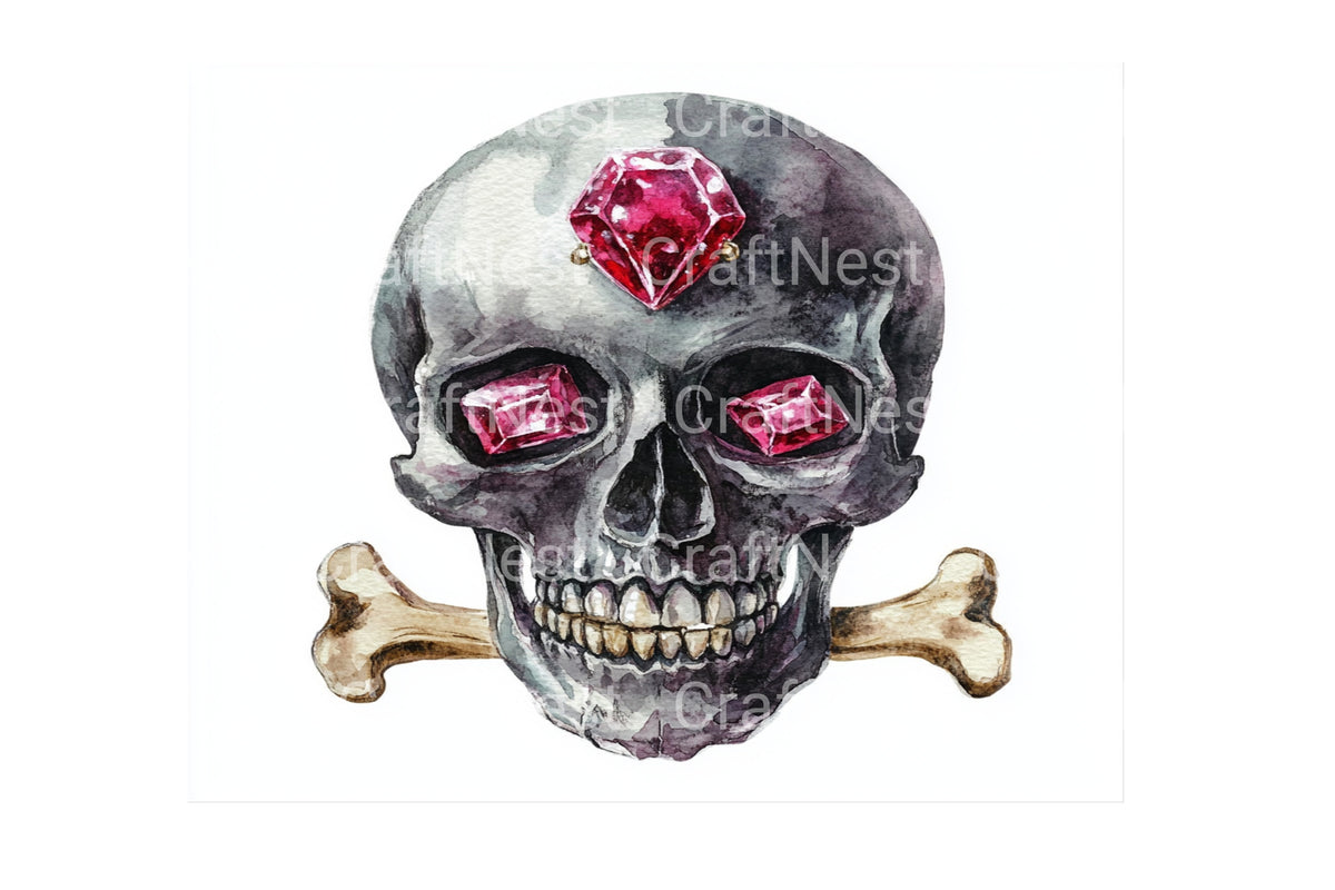 Jeweled Skull And Bones Clipart Bundle