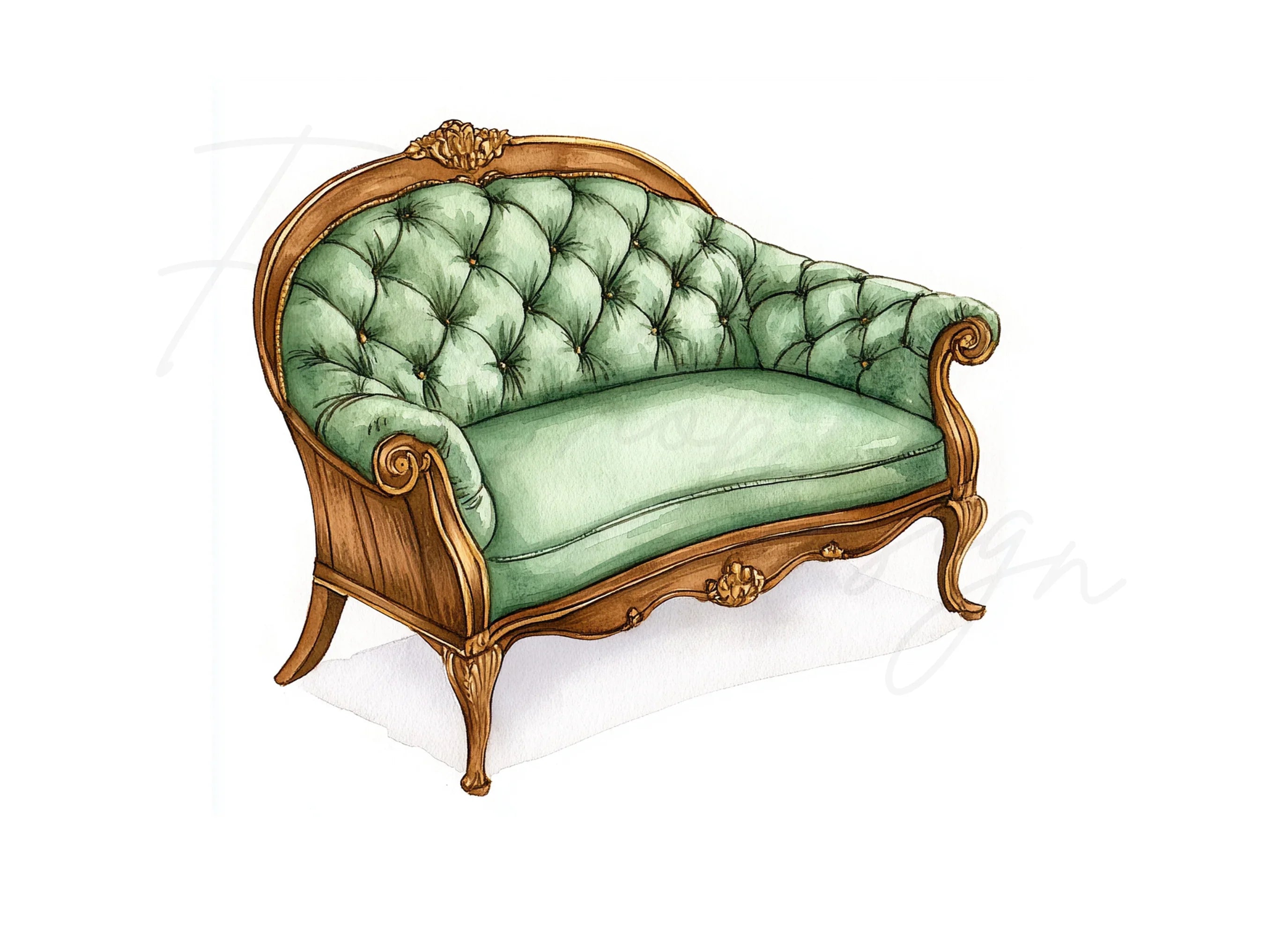 Elegant Green Vintage Sofa Clipart Bundle