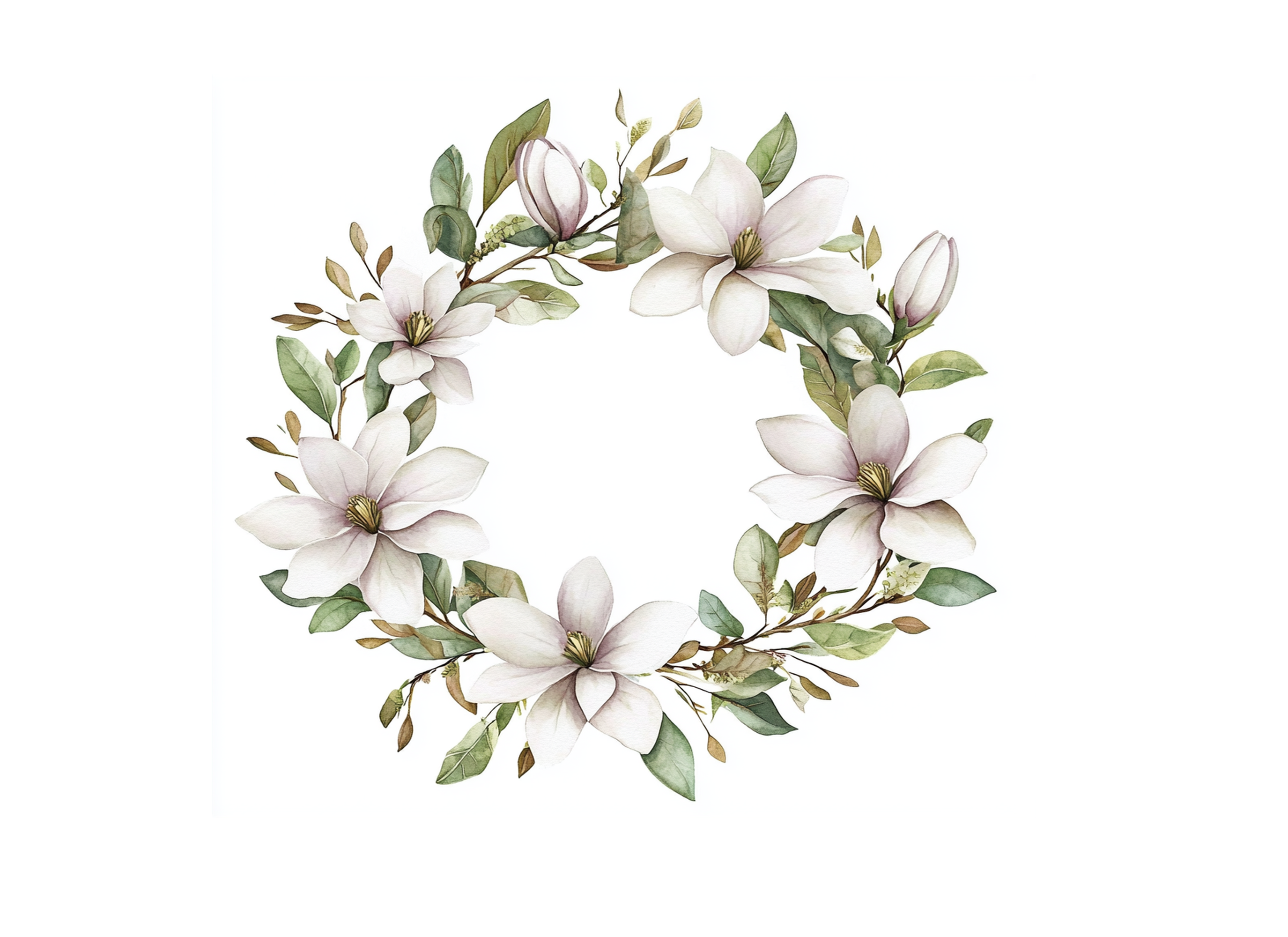 Soft Magnolia Wreath Clipart Bundle