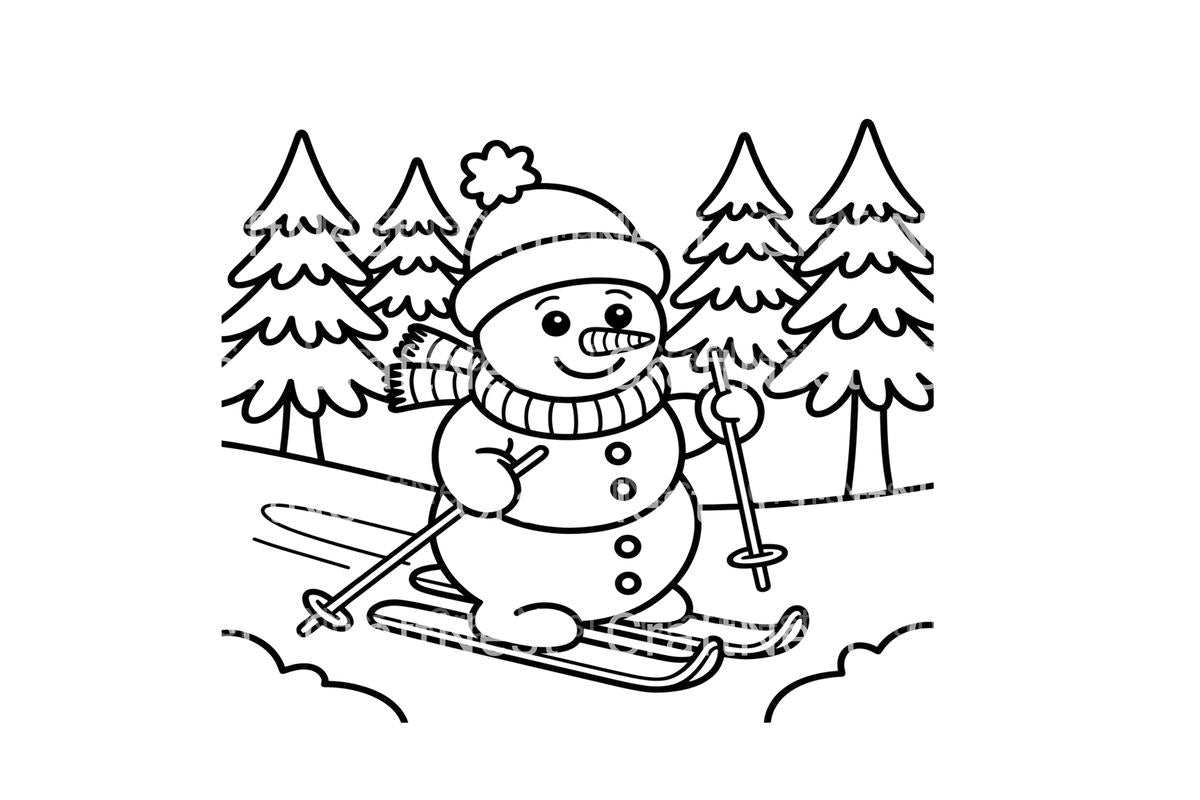 Snowman Skiing Winter Fun Coloring Books