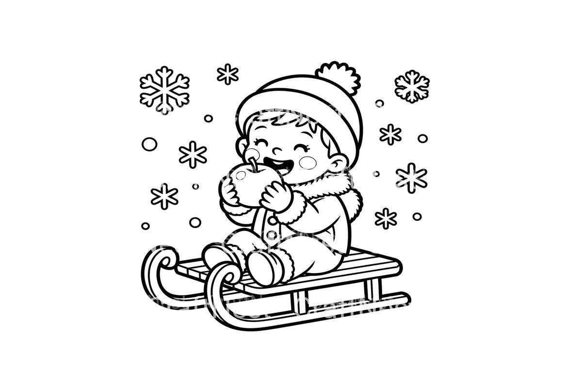 Kids Sledding in Winter Coloring Books