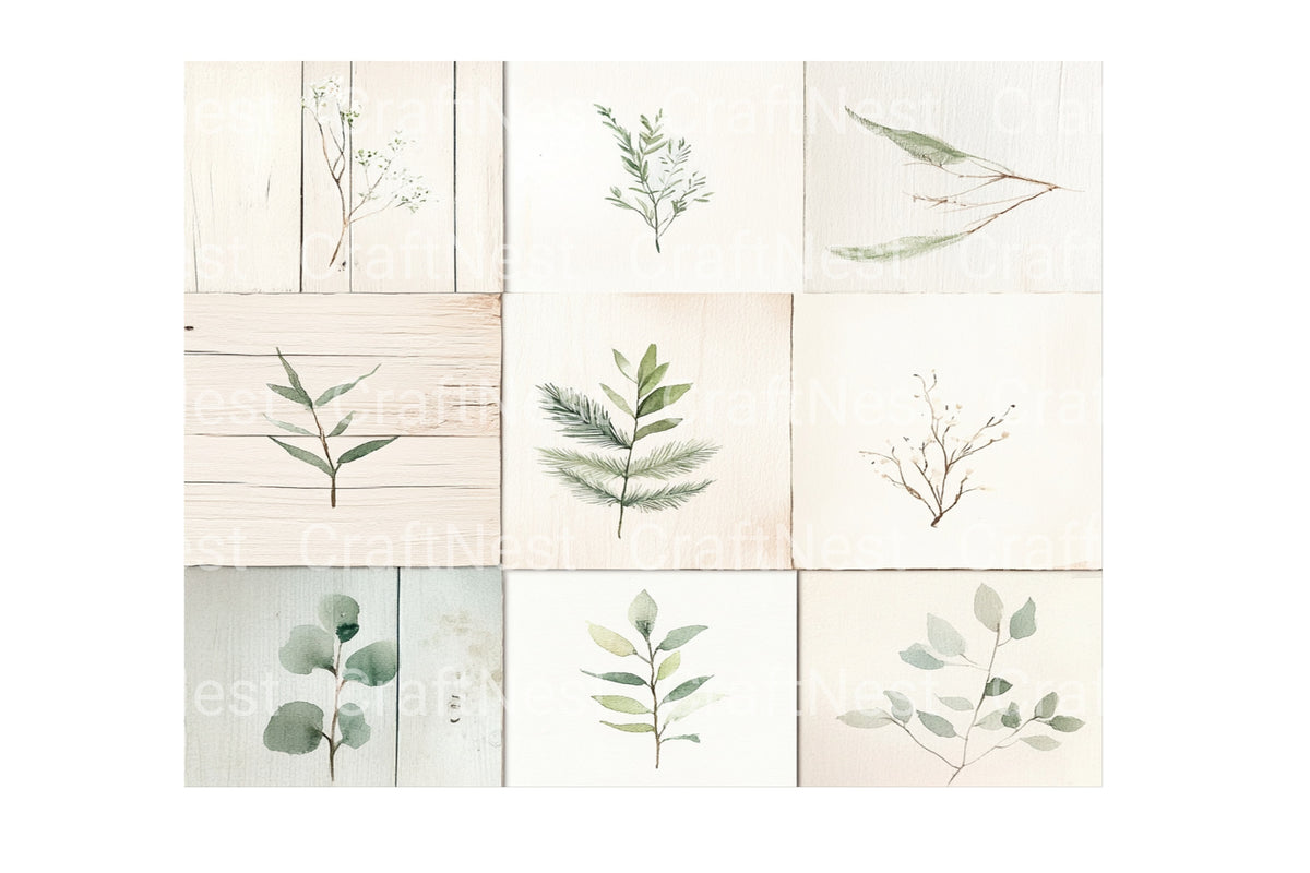 Winter Foliage Wood Background Elements Clipart Bundle