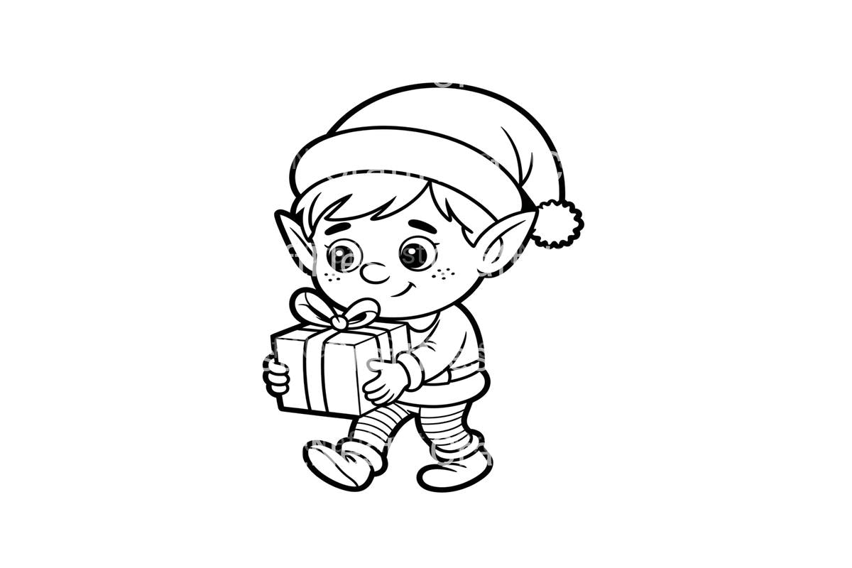 Christmas Elf With Gift Coloring Books