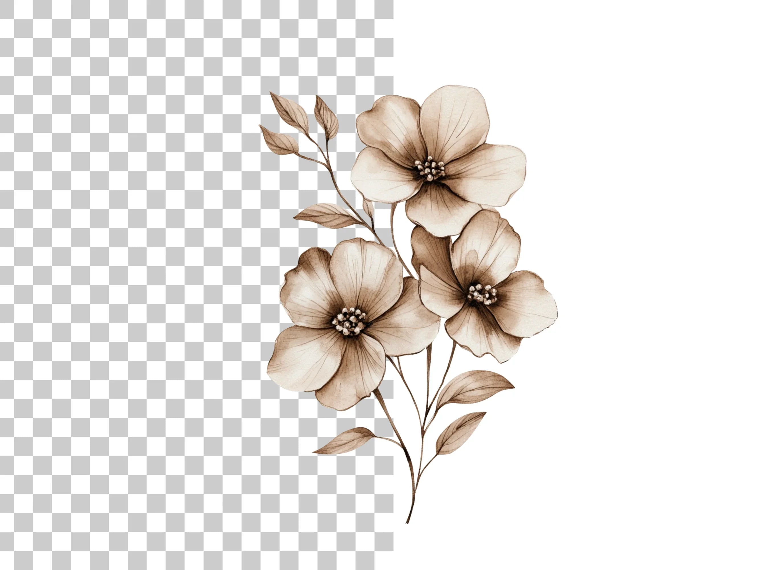 Elegant Sepia Floral Clipart Bundle