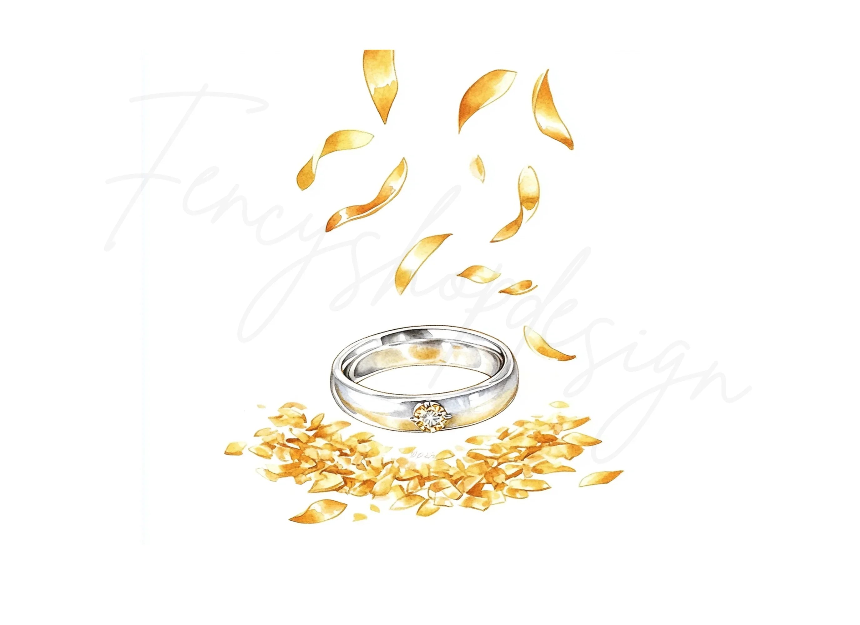 Elegant Gold Petal Wedding Rings Clipart Bundle