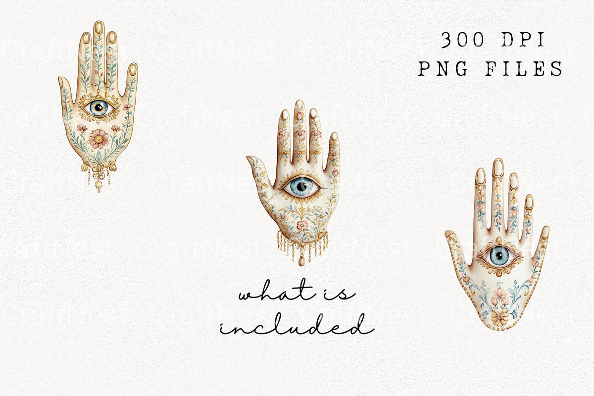 Ornate Hamsa Hand Evil Eye Elements Clipart Bundle