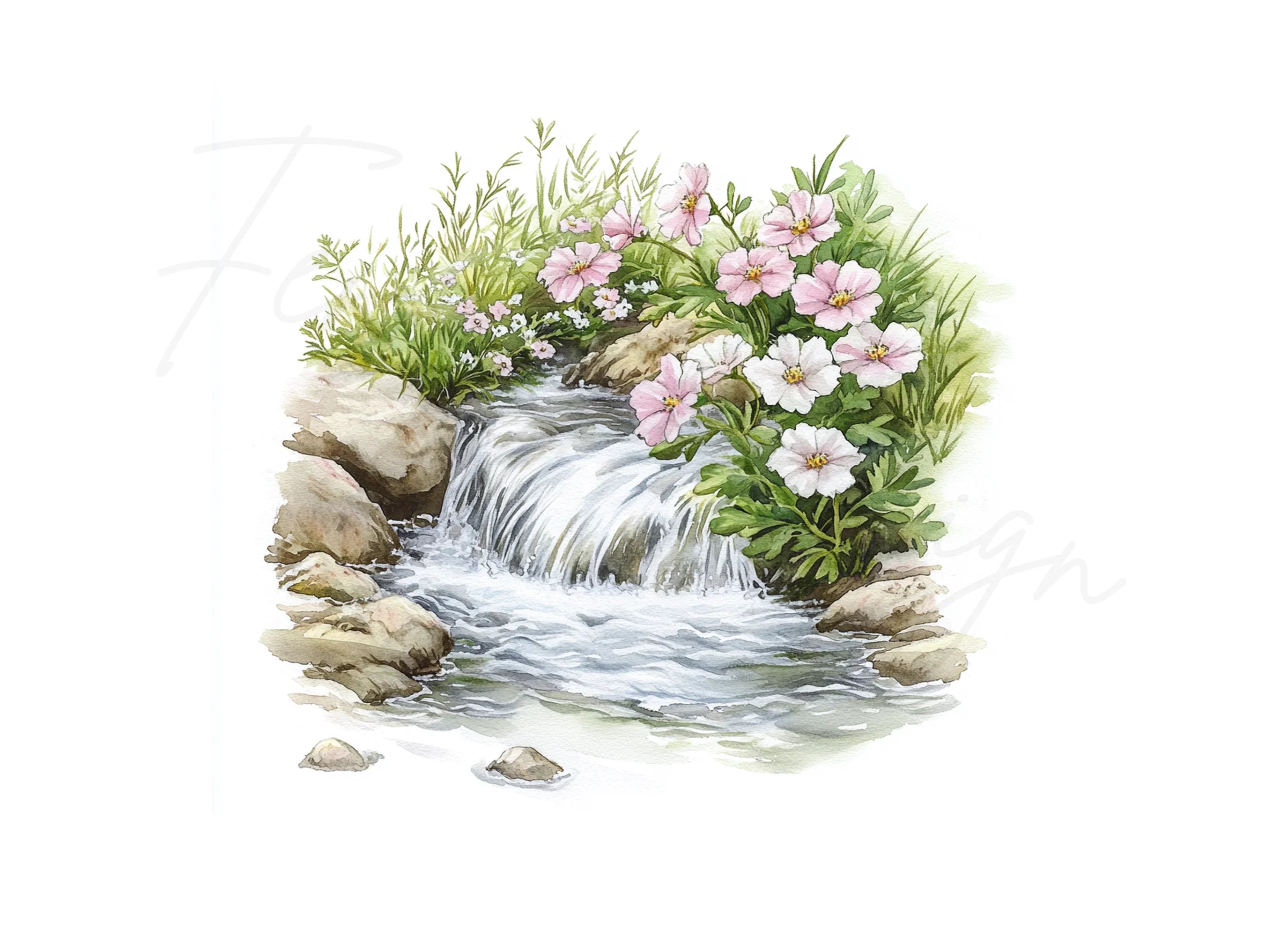 Stream and Flowers Clipart Bundle