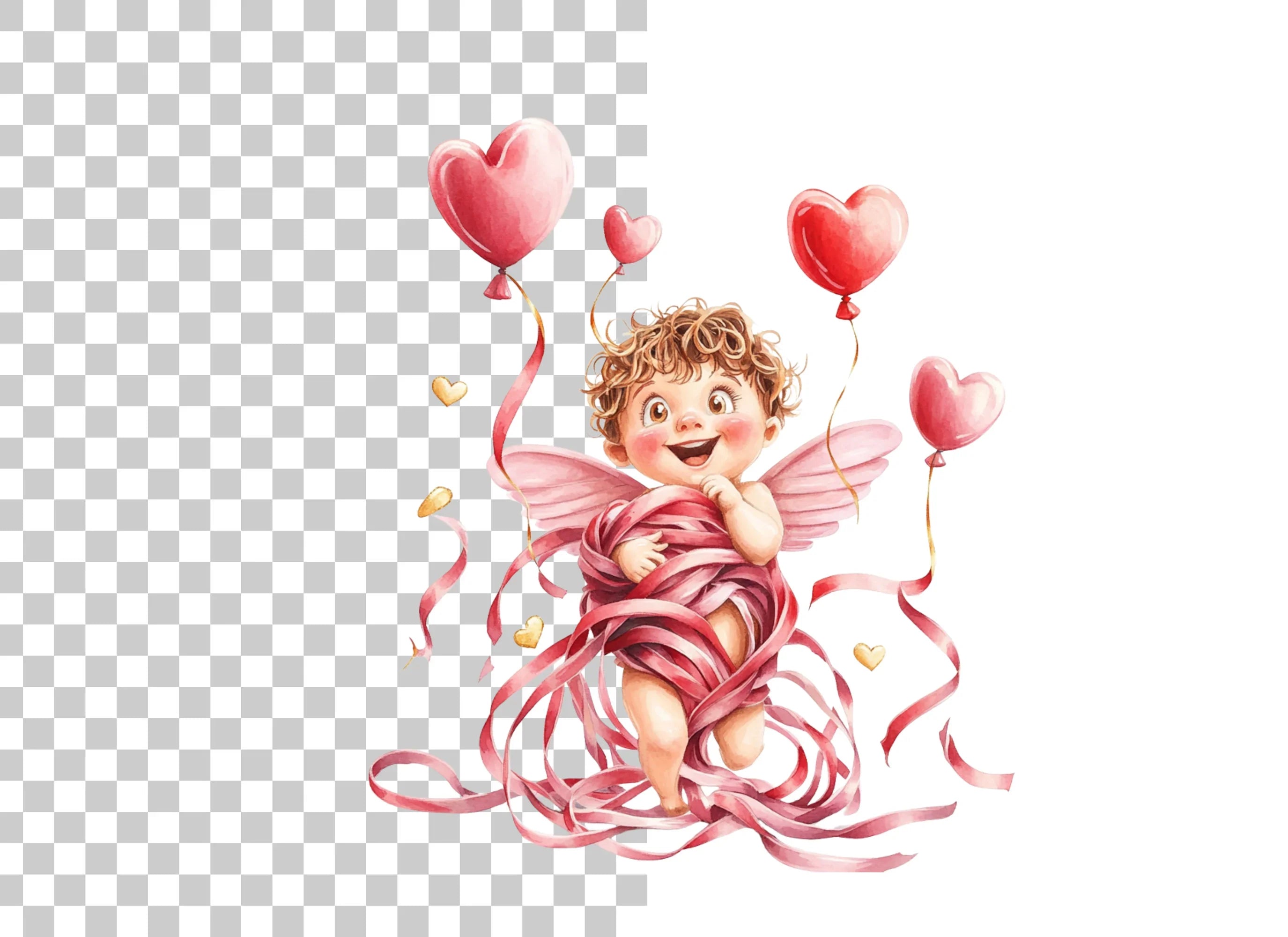 Playful Cupid with Ribbons Clipart Bundle