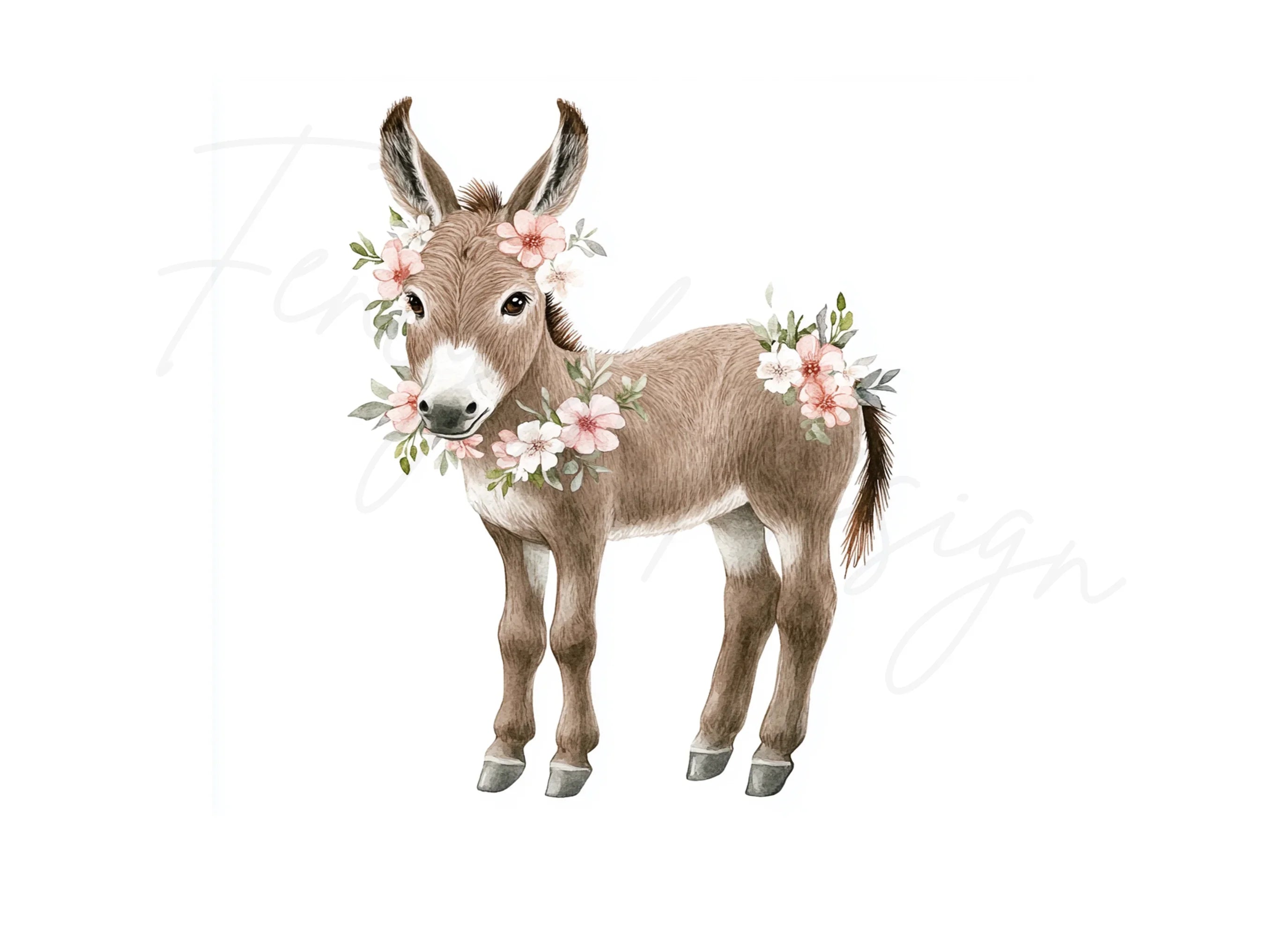 Baby Donkey Floral Wreath Clipart Bundle