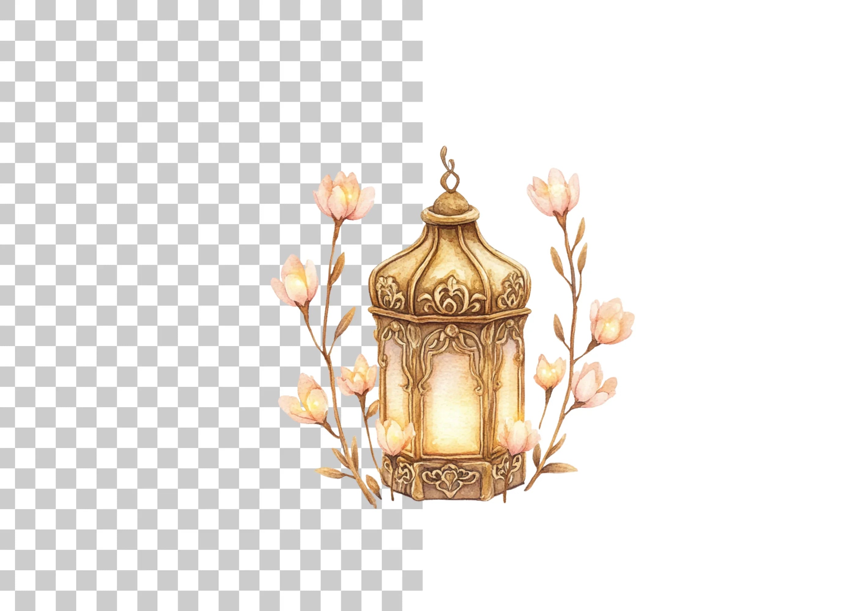 Ramadan Lantern with Flowers Clipart Bundle