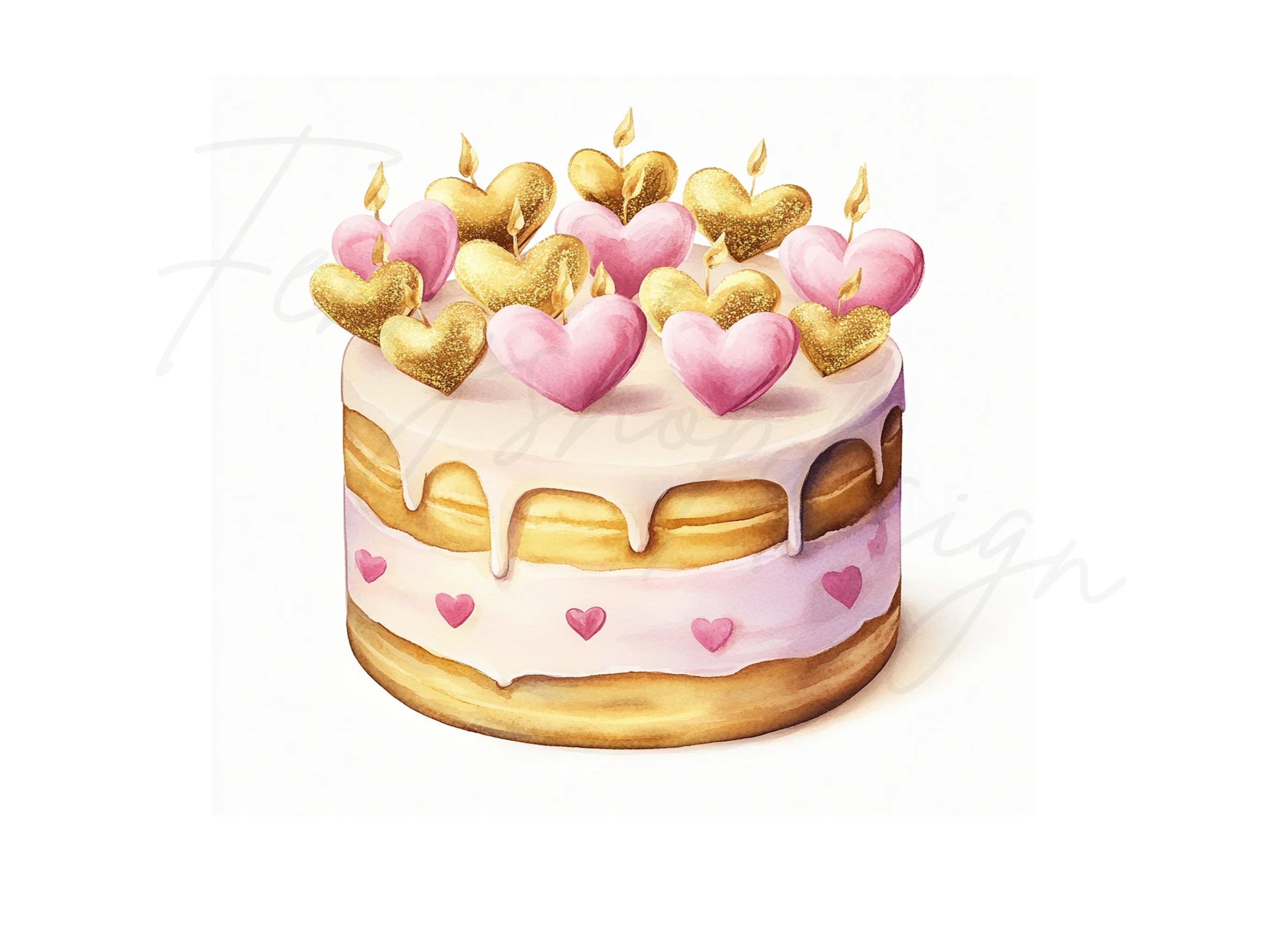 Heart Topped Birthday Cake Clipart Bundle