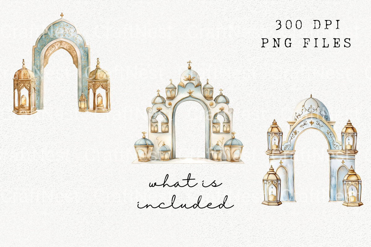 Islamic Arch Lantern Clipart Bundle