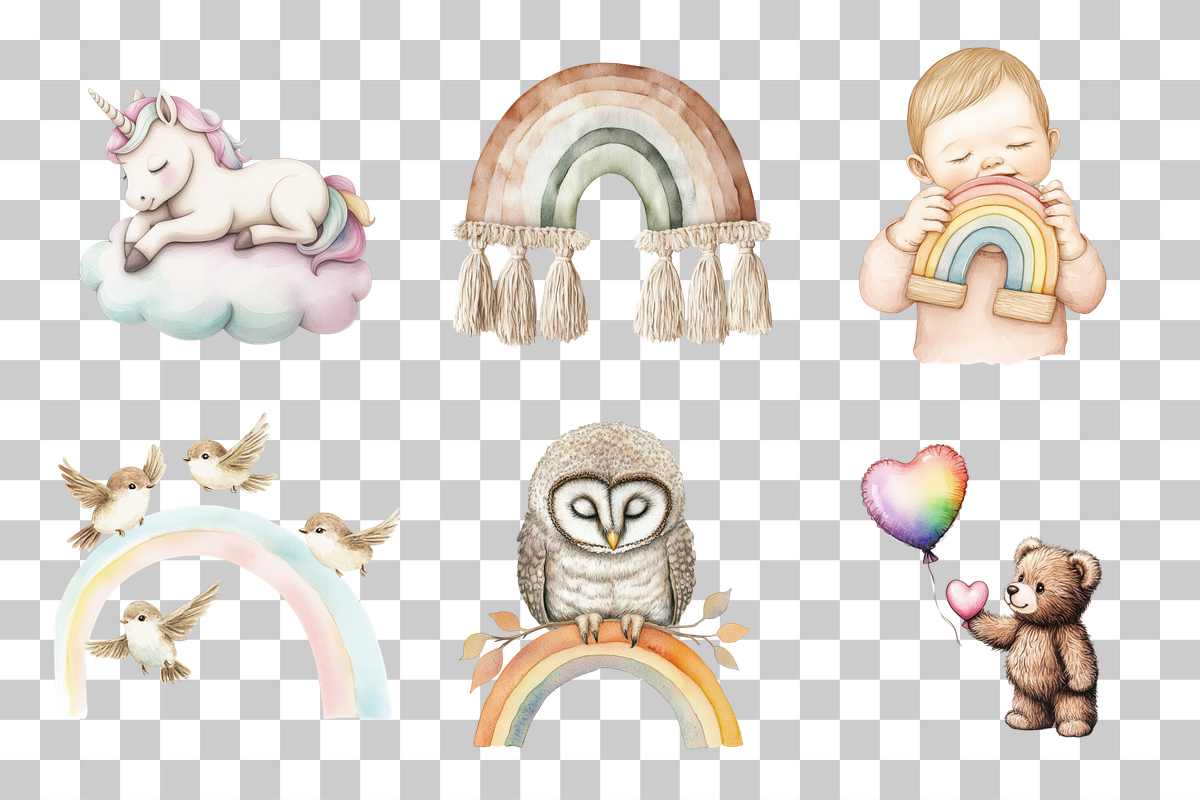 Rainbow Dreamy Baby Clipart Bundle