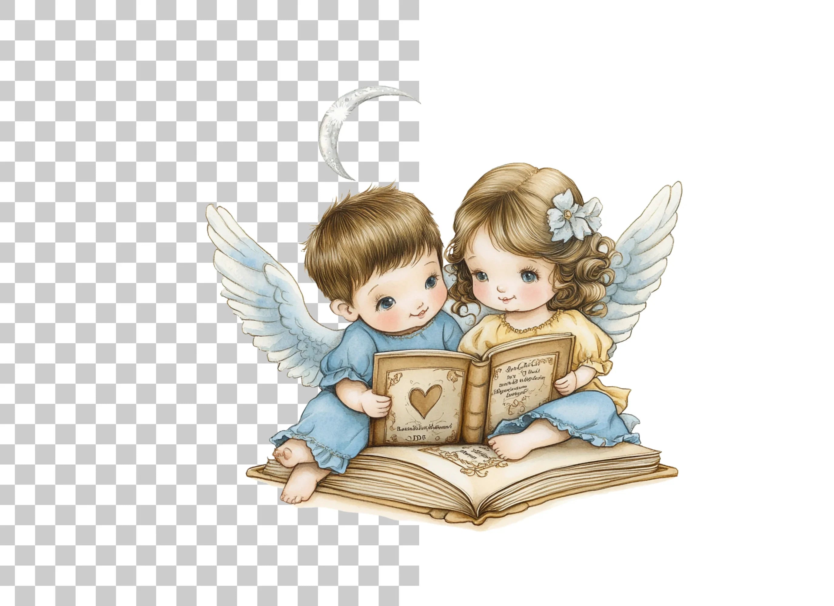 Cute Angel Couples Reading Clipart Bundle