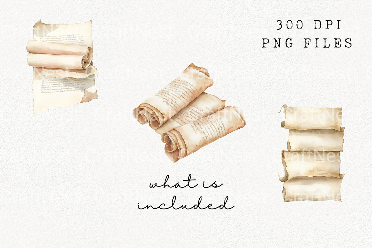 Old Scroll Papers Designs Clipart Bundle