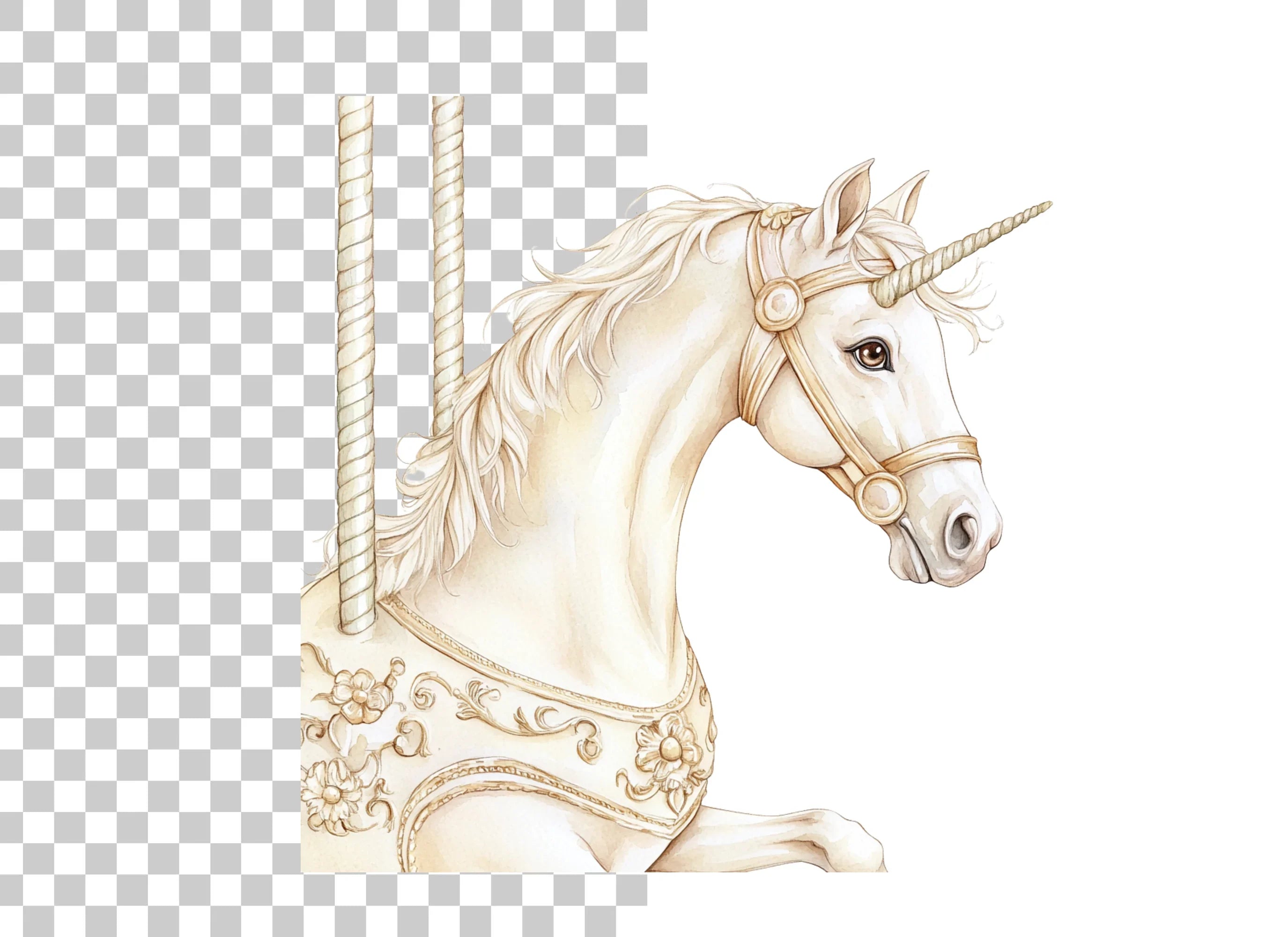 Elegant Carousel Unicorn Clipart Bundle