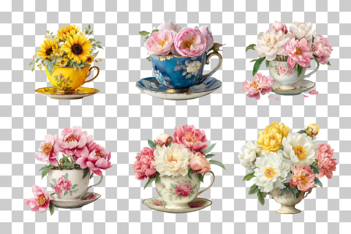 Floral Tea Cup Clipart Bundle - CraftNest - Digital Crafting and Art