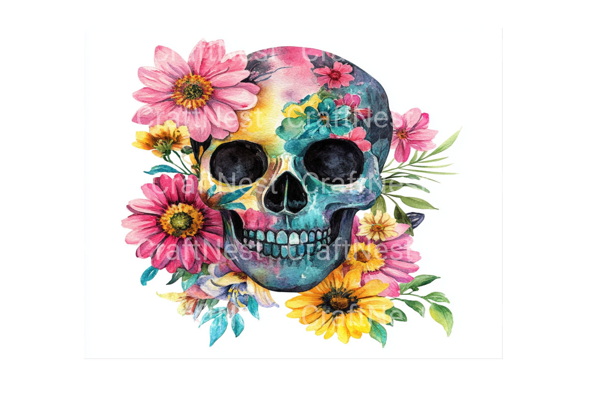 Floral Skull Clipart Bundle