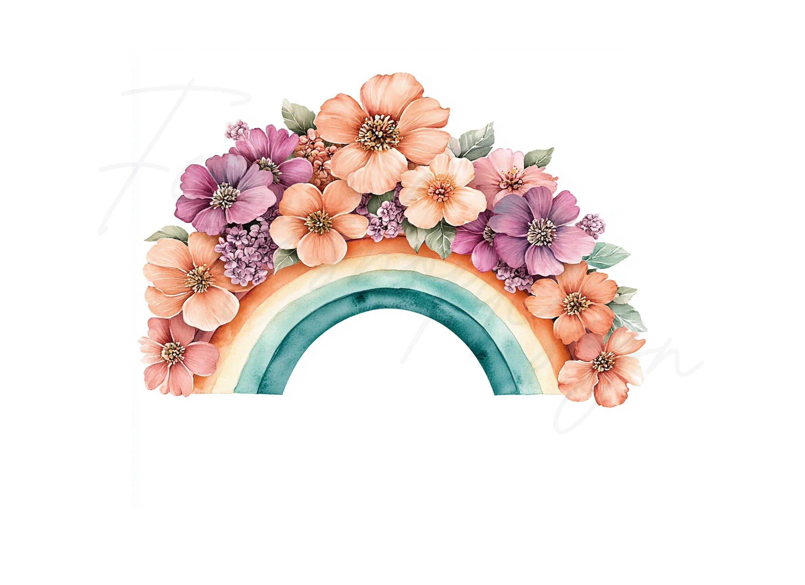 Boho Floral Rainbow Clipart Bundle