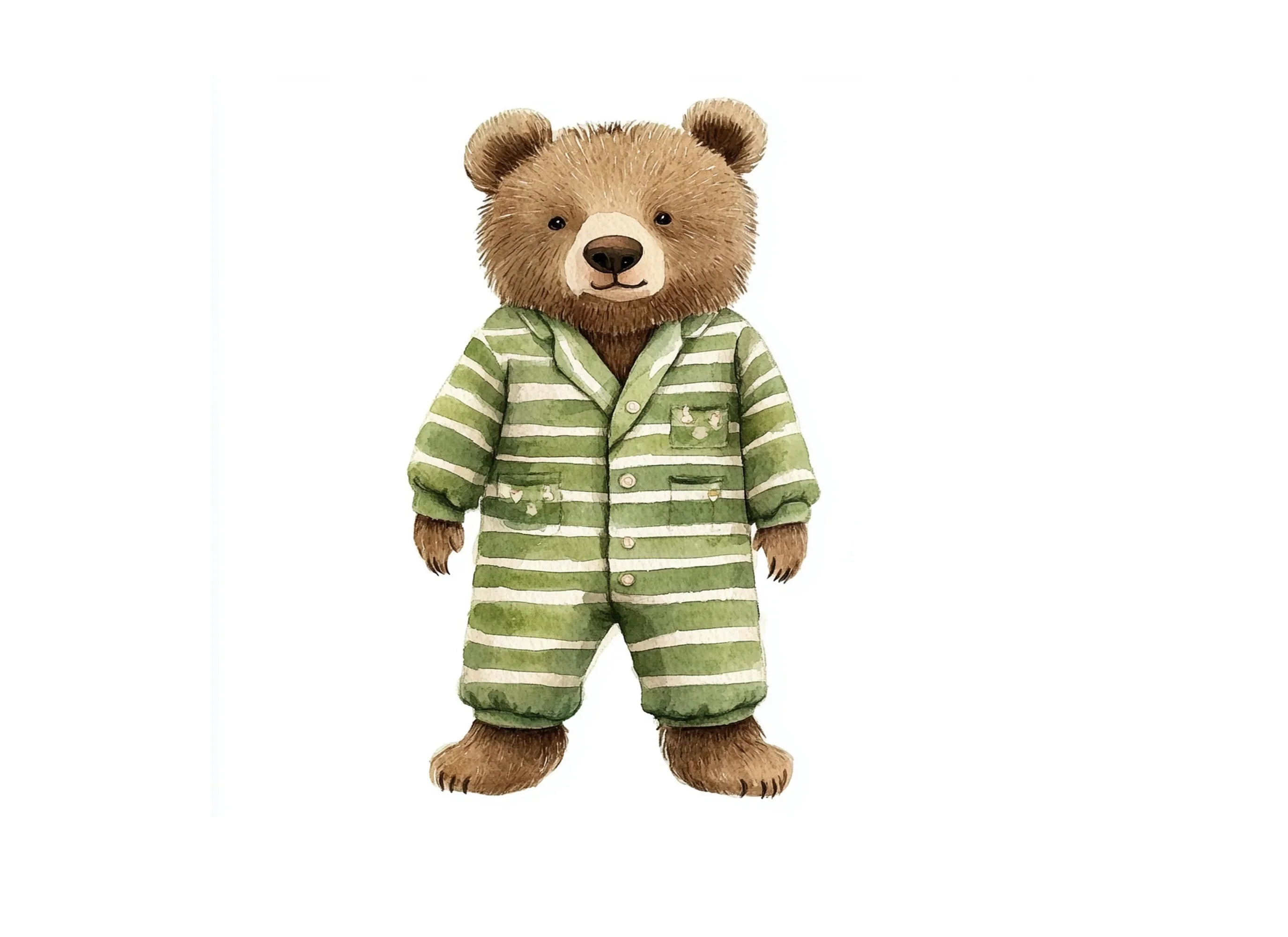 Cute Bear in Green Striped Pajamas Clipart Bundle