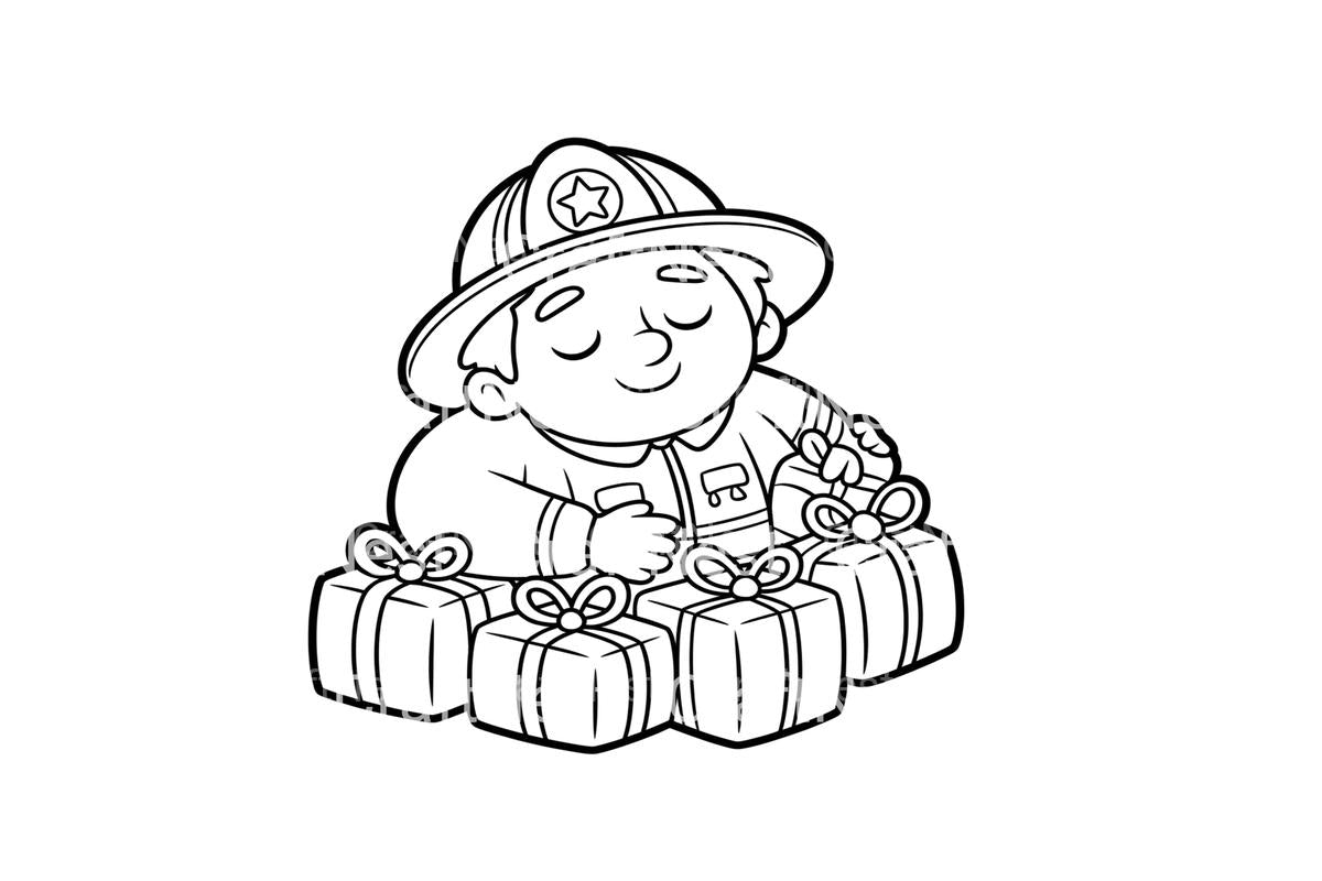 Sleeping Firefighter Christmas Coloring Books