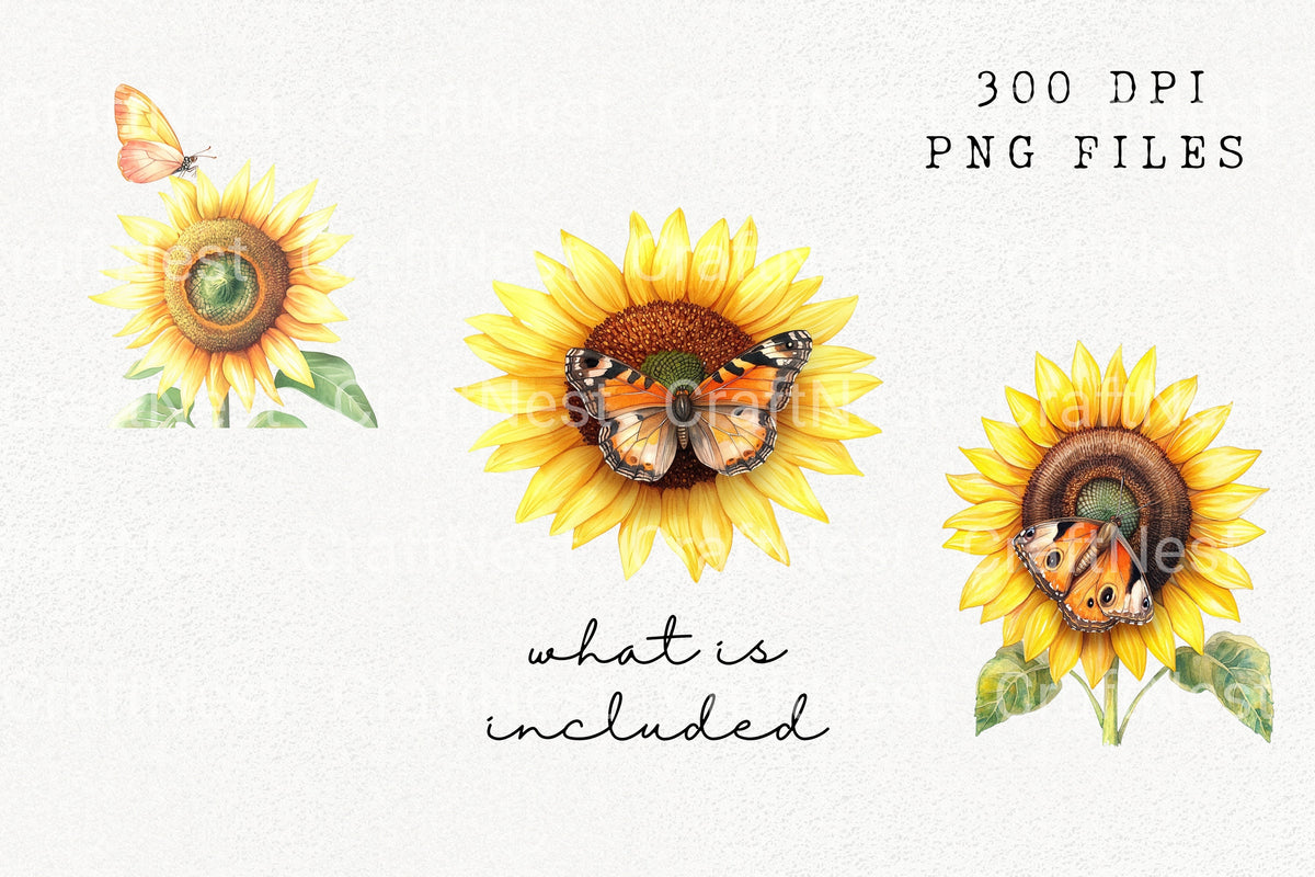 Monarch Butterfly Sunflower Elements Clipart Bundle