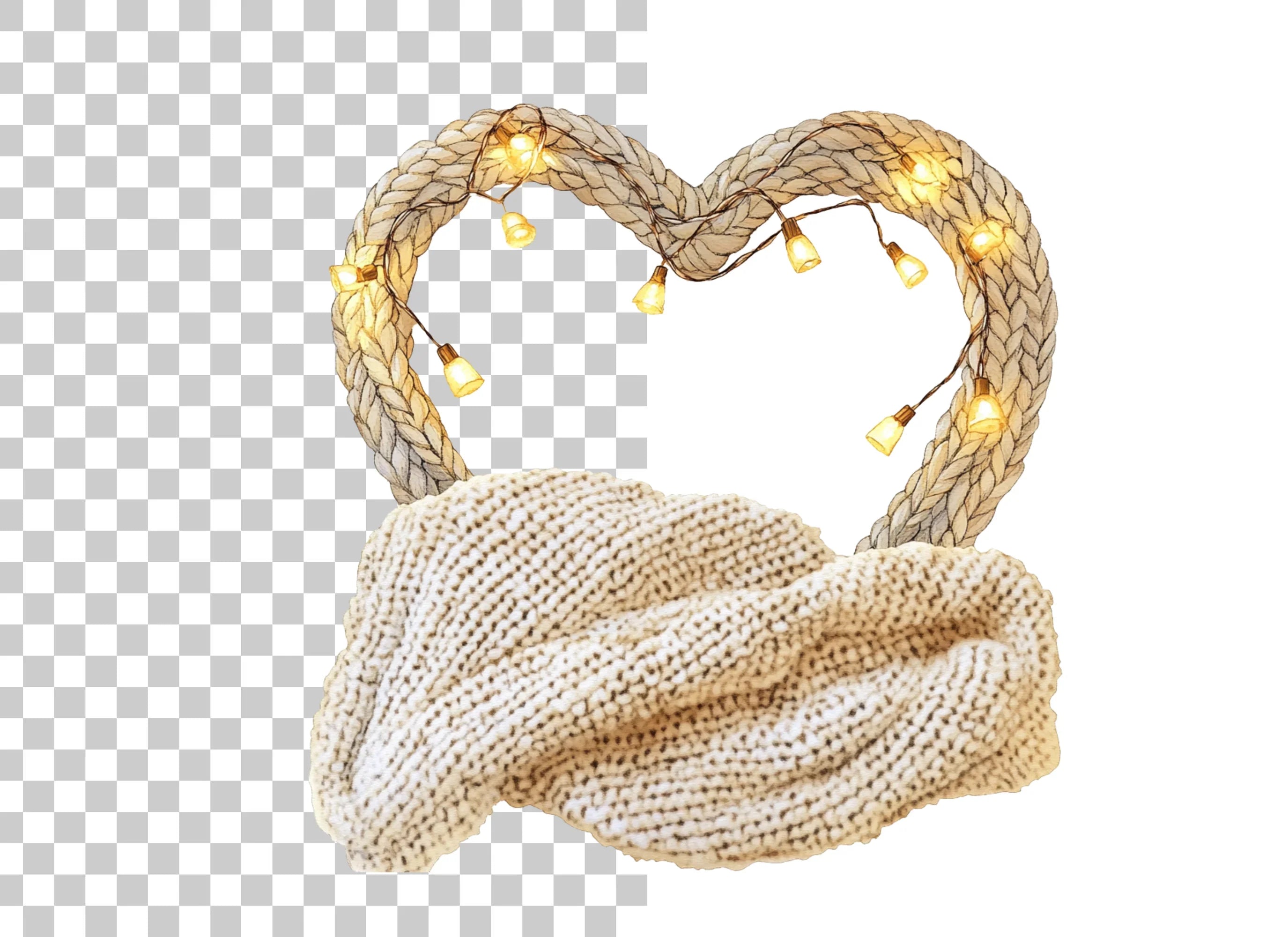 Cozy Heart Frames with Fairy Lights Clipart Bundle
