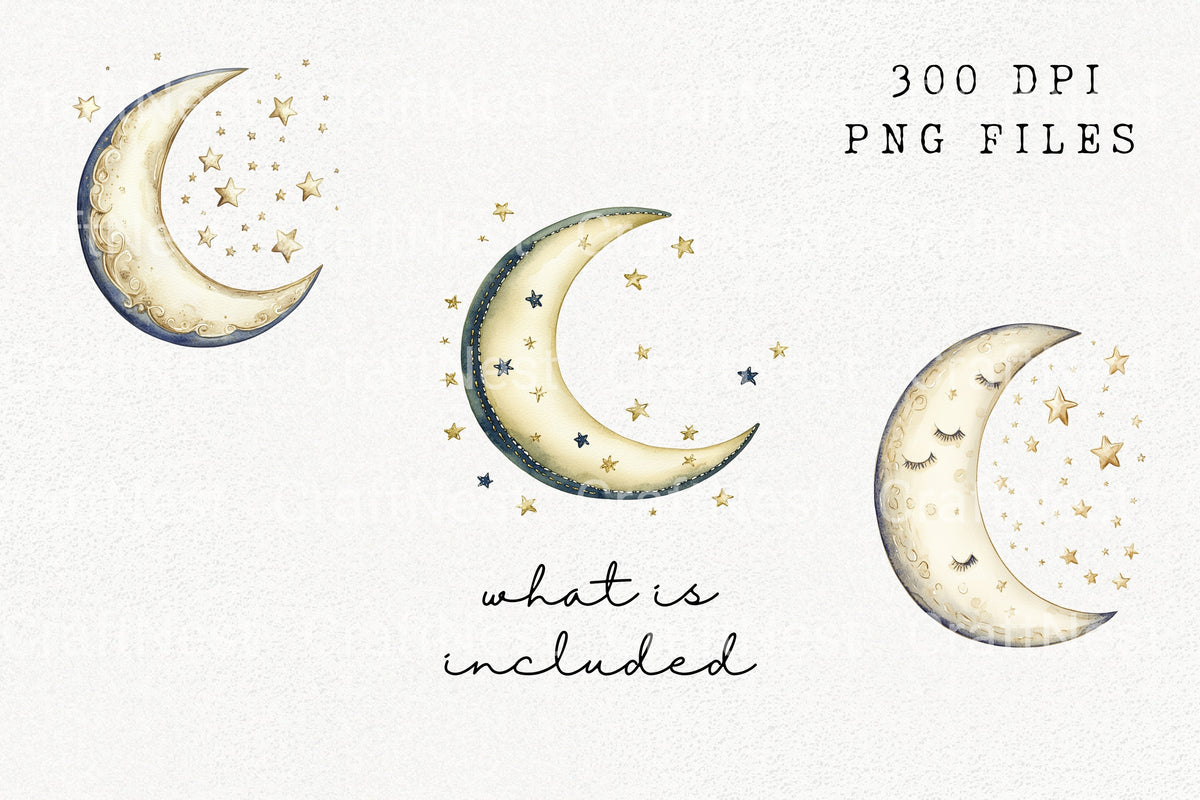 Dreamy Moon And Stars Clipart Bundle