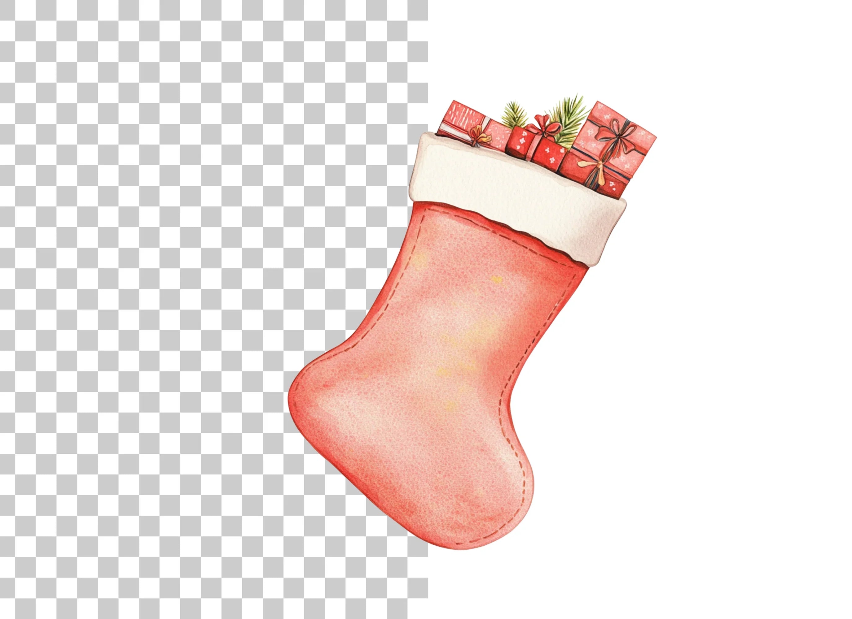 Cozy Christmas Stocking with Gifts Clipart Bundle