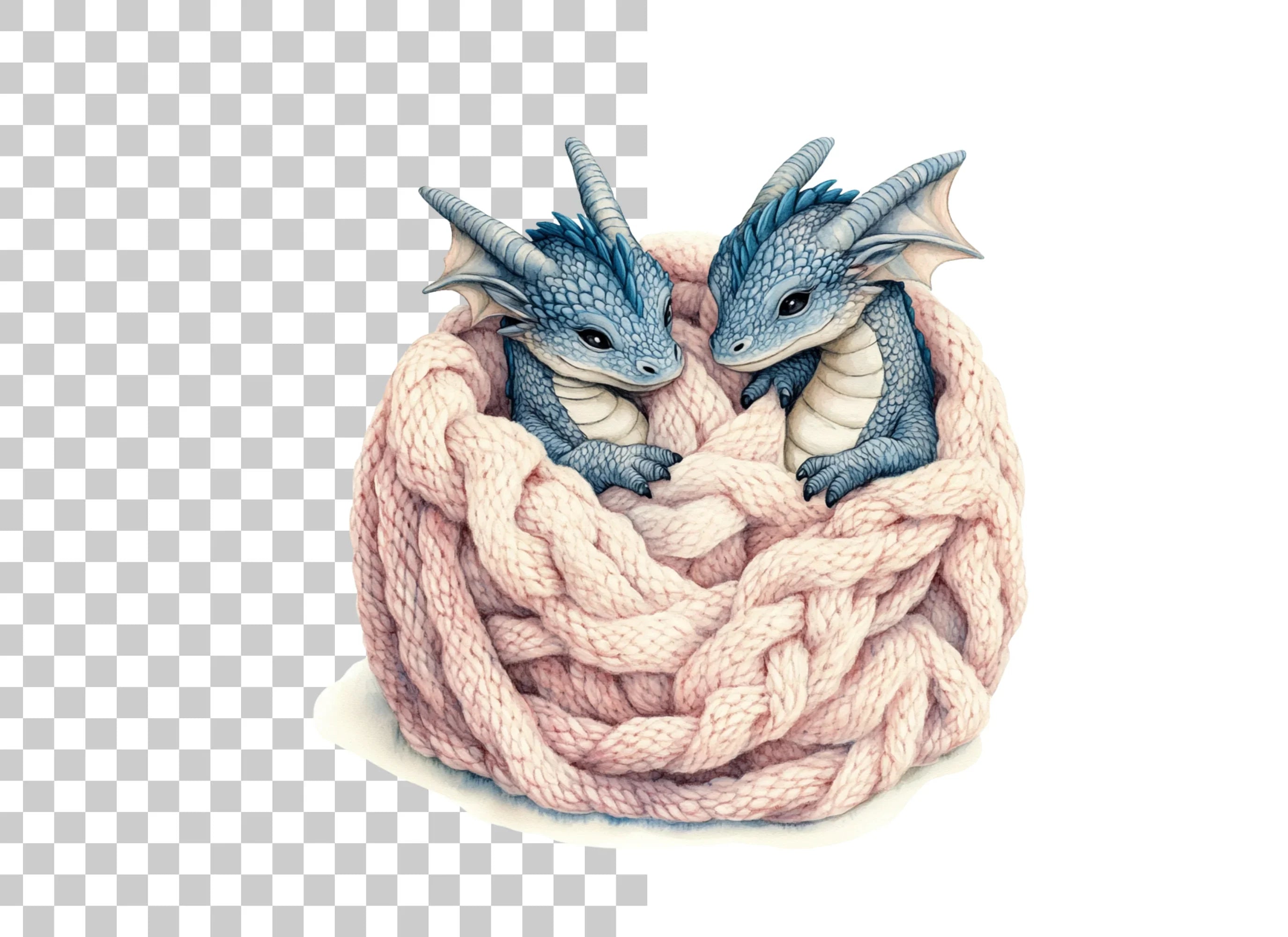 Cute Baby Dragons in Knitted Blanket Clipart Bundle