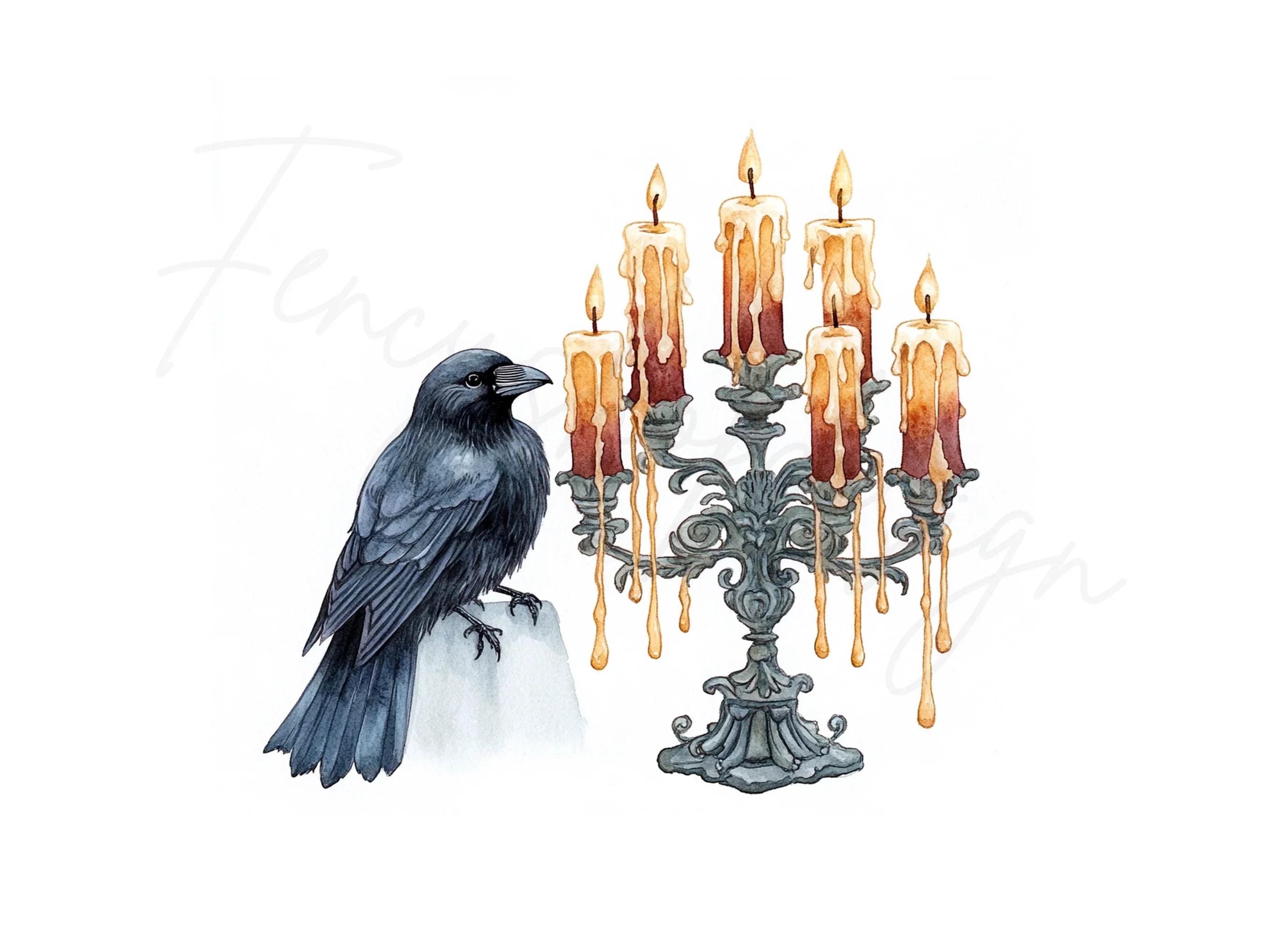 Gothic Raven Candelabra Clipart Bundle