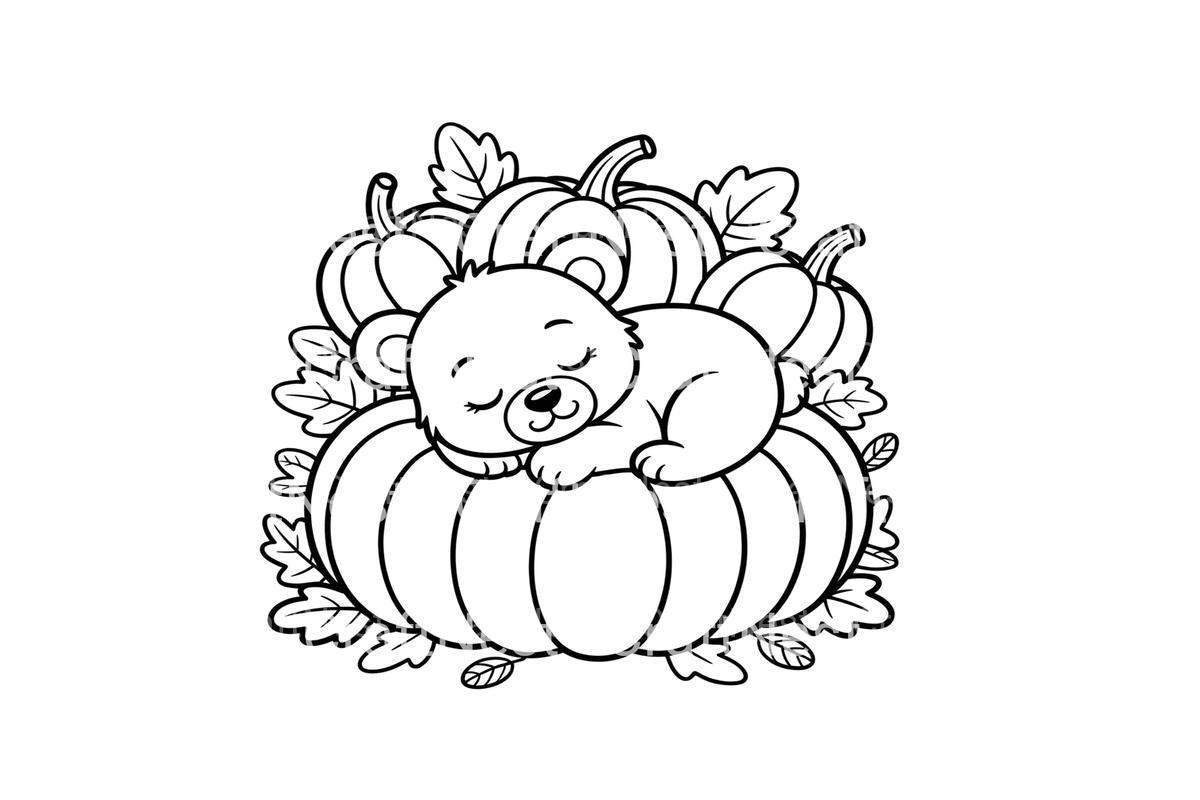 Sleeping Bear on Pumpkins Coloring Books