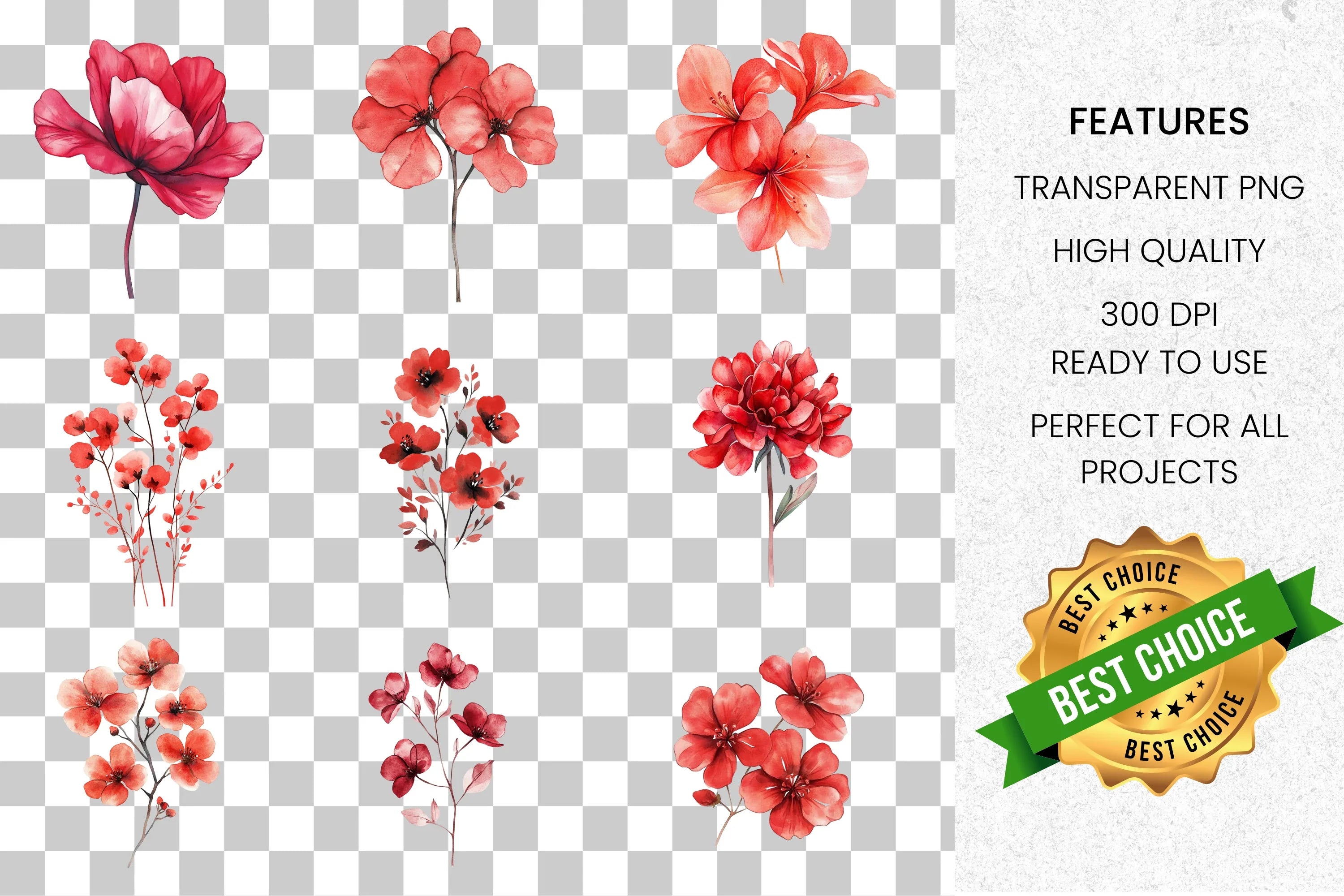 Vibrant Red Floral Clipart Bundle