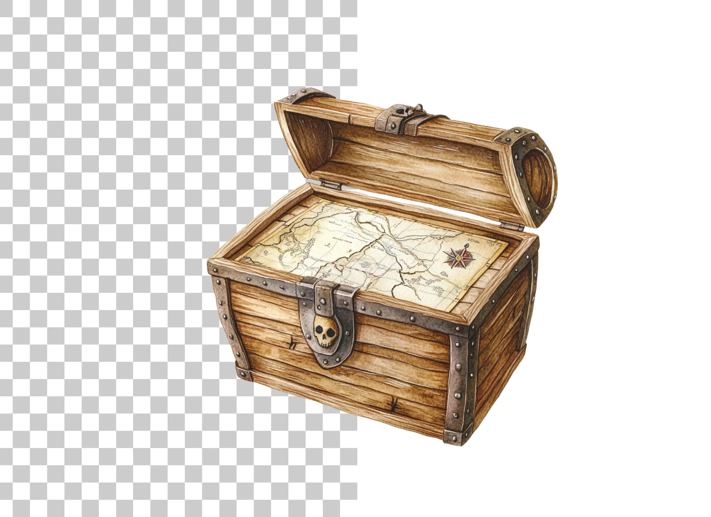 Pirate Treasure Chest with Map Clipart Bundle