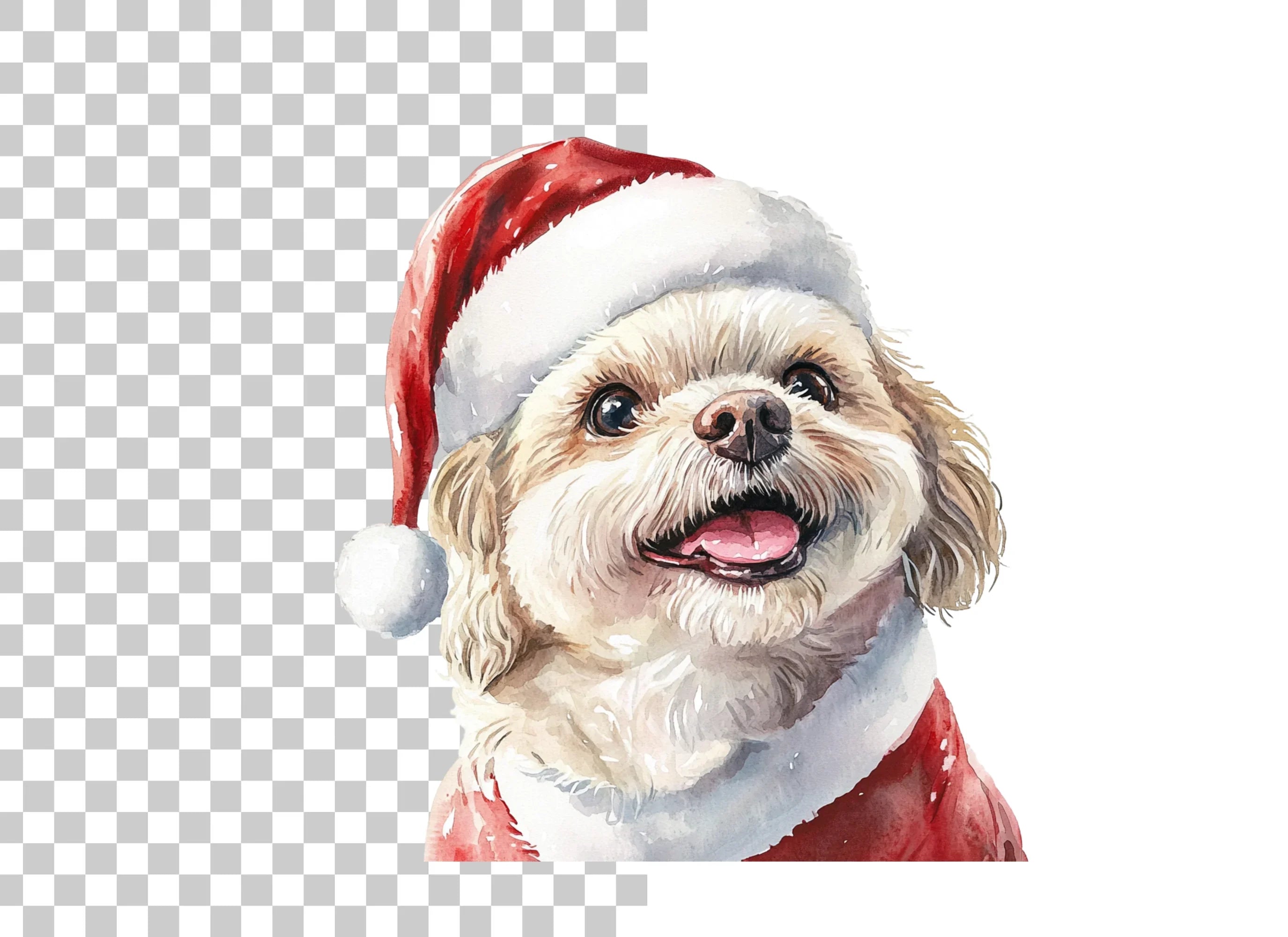 Shih Tzu Dog Santa Hat Christmas Clipart Bundle