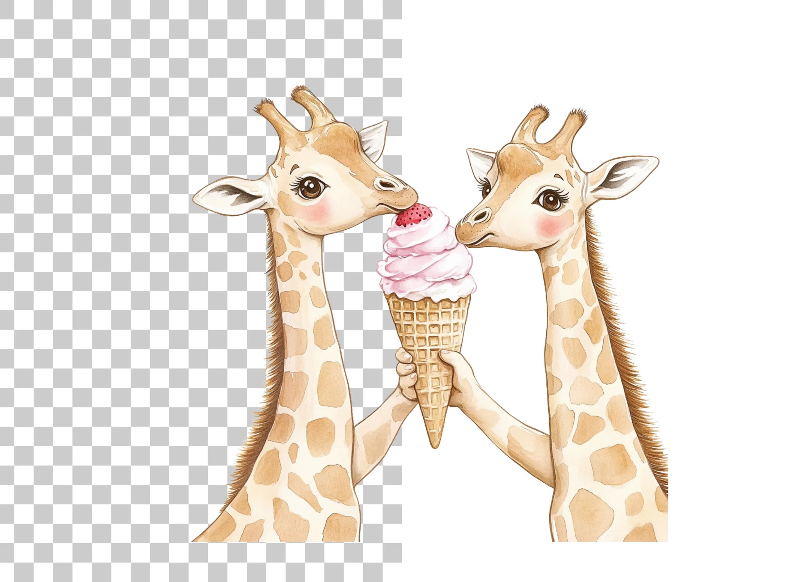 Giraffes Sharing Ice Cream Clipart Bundle