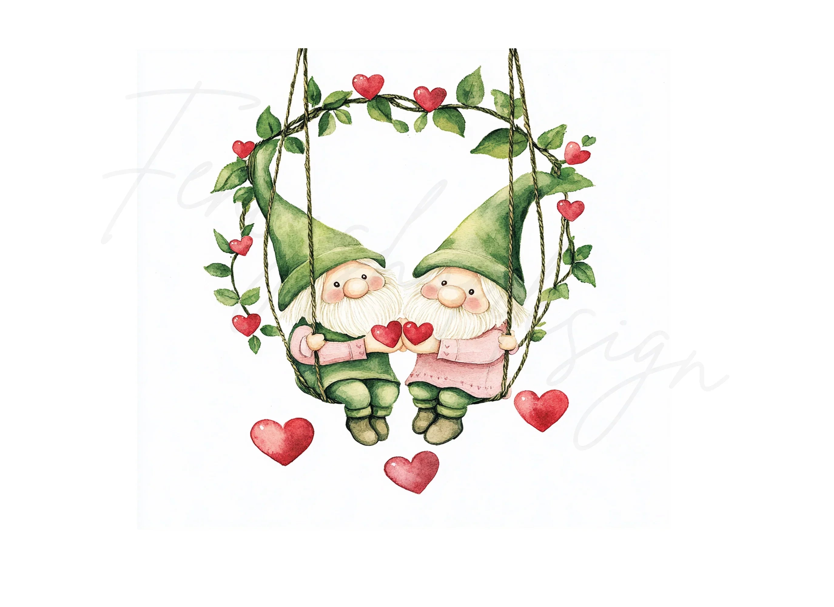 Gnome Couple on Swing Clipart Bundle