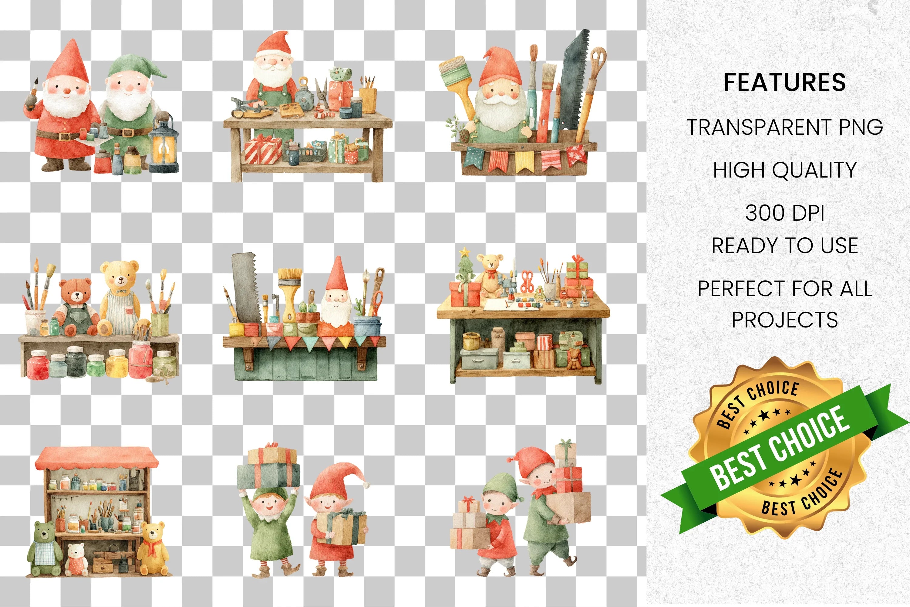 Christmas Gnome Workshop Clipart Bundle