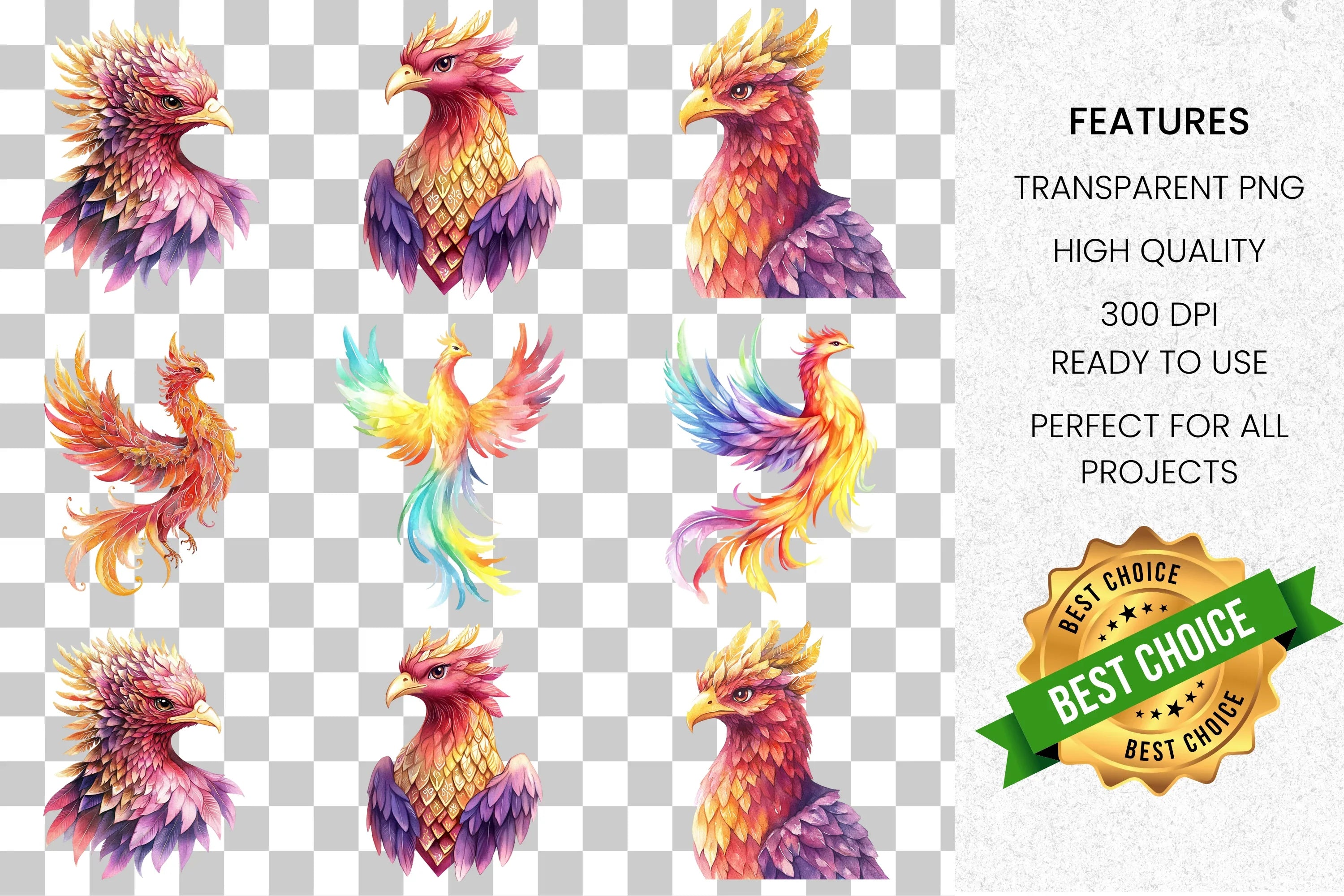Majestic Phoenix Clipart Bundle